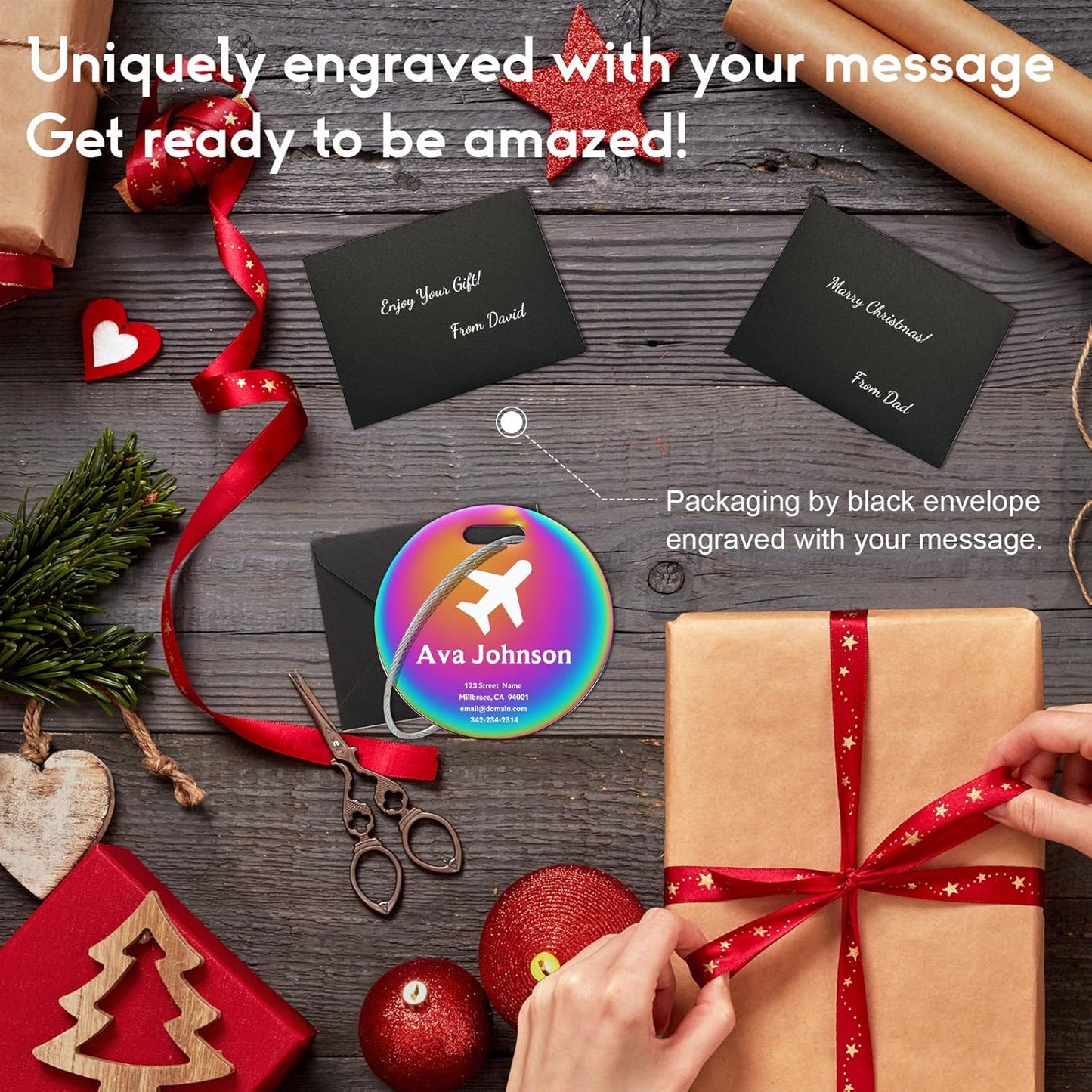 Custom Stainless Steel Luggage Tags: Personalize Your Suitcases, Backpacks, and Bags with Your Text (Rainbow) Elegant Circle-Rainbow