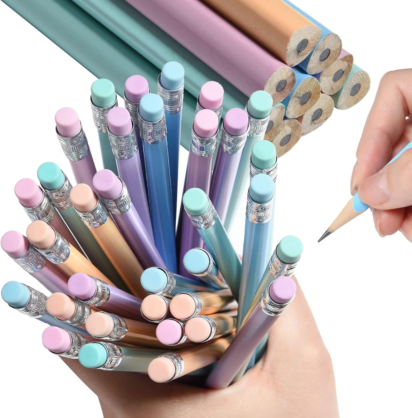 50PCS Triangular Grip Wooden cased Pencils for Kids with Erasers, Fun Cute Wood Wedding Golf Triangle Pencils for School,Drawing,Gift (50PCS)