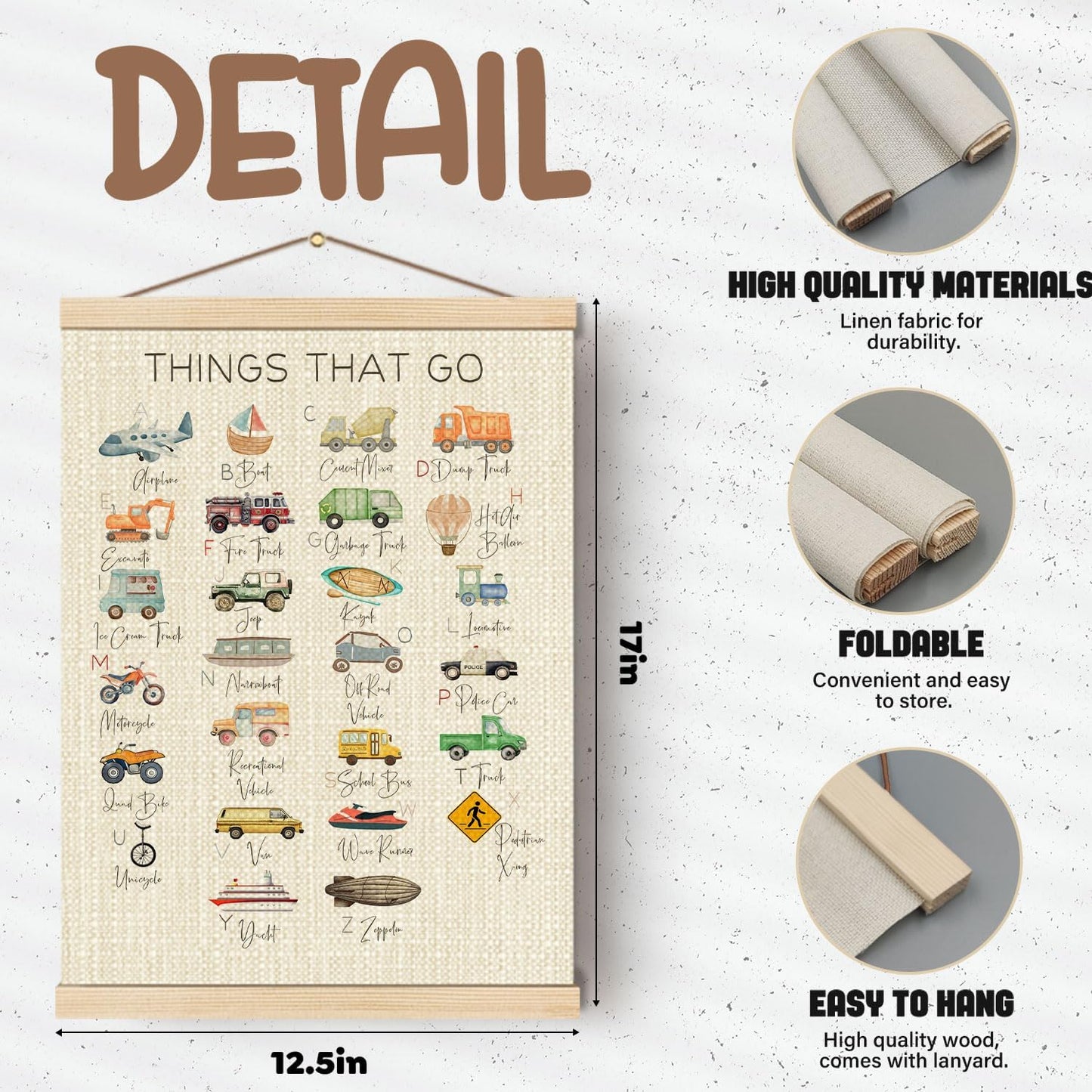 Boat Wades Transportation Alphabet Wooden Poster Hangers 12x16 Inch,Abc Alphabet Transportation Poster Hanger Frame,Cartoon Vehicle Kids Room Nursery Decor Wall Art Hanging