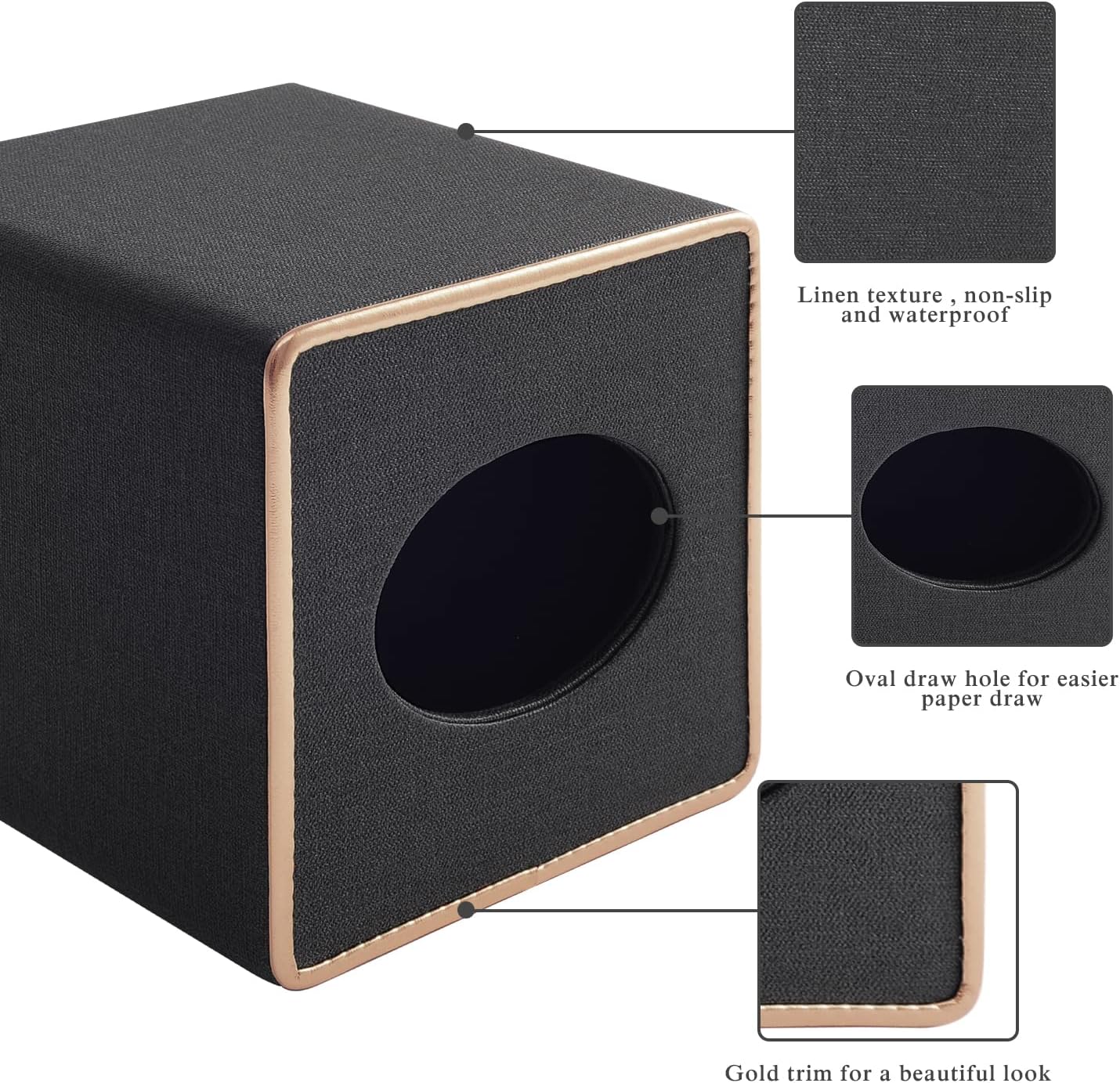 Tissue Box Cover Square Tissue Box Holder PU Leather Facial Organizer with Magnetic Bottom,Decorative Napkin Caddy for Vanity Dresser Night Stand Table Countertop Home Office Car,Black