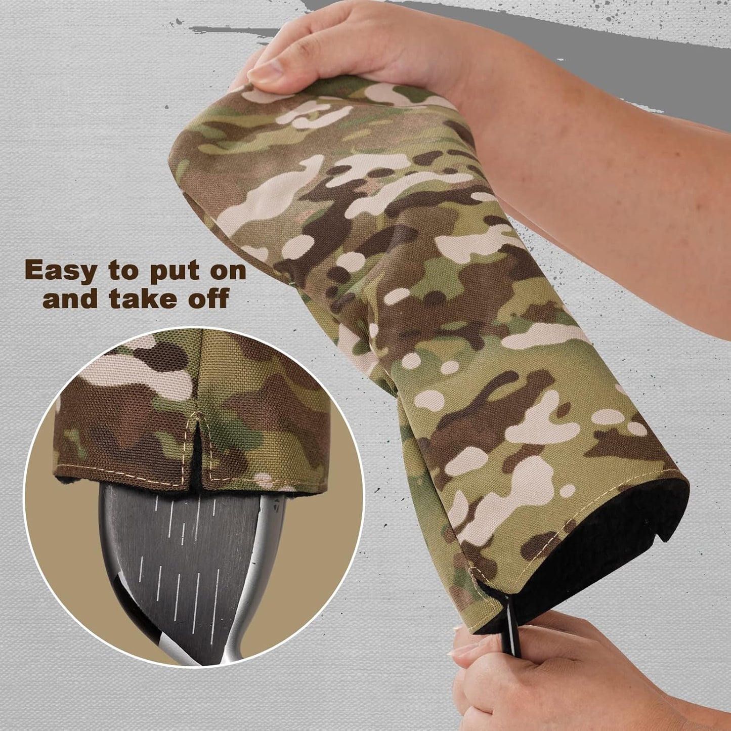 3 Pack Camouflage Golf Club Head Covers for Driver, Fairway Woods and Hybrid with Rotatable Number Tag