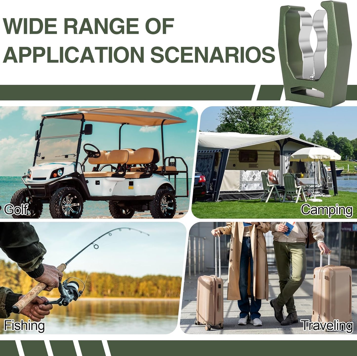 JIAYAN Magnetic Holder for Golf Cart Aluminum Alloy & Stainless Steel Clip Equip with Loop Strap Fit for Golfing, Fishing, Grilling, Camping Golf Accessory for Golf Lovers (Green)