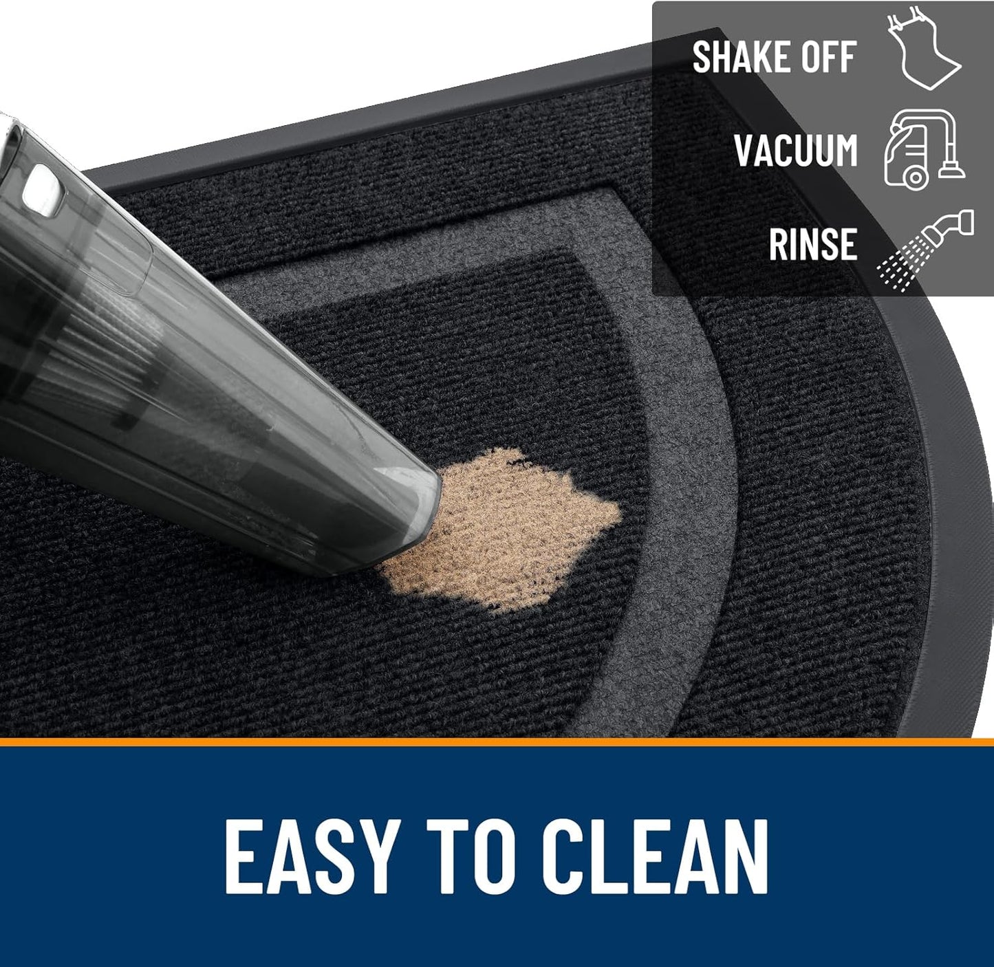 OLANLY Half Circle Door Mat Indoor Outdoor Entrance Welcome, Waterproof All-Season, All-Weather Doormat, Sturdy Natural Rubber, Low Profile, Easy Clean Patio Porch Entryway Mat, 71x47, Black