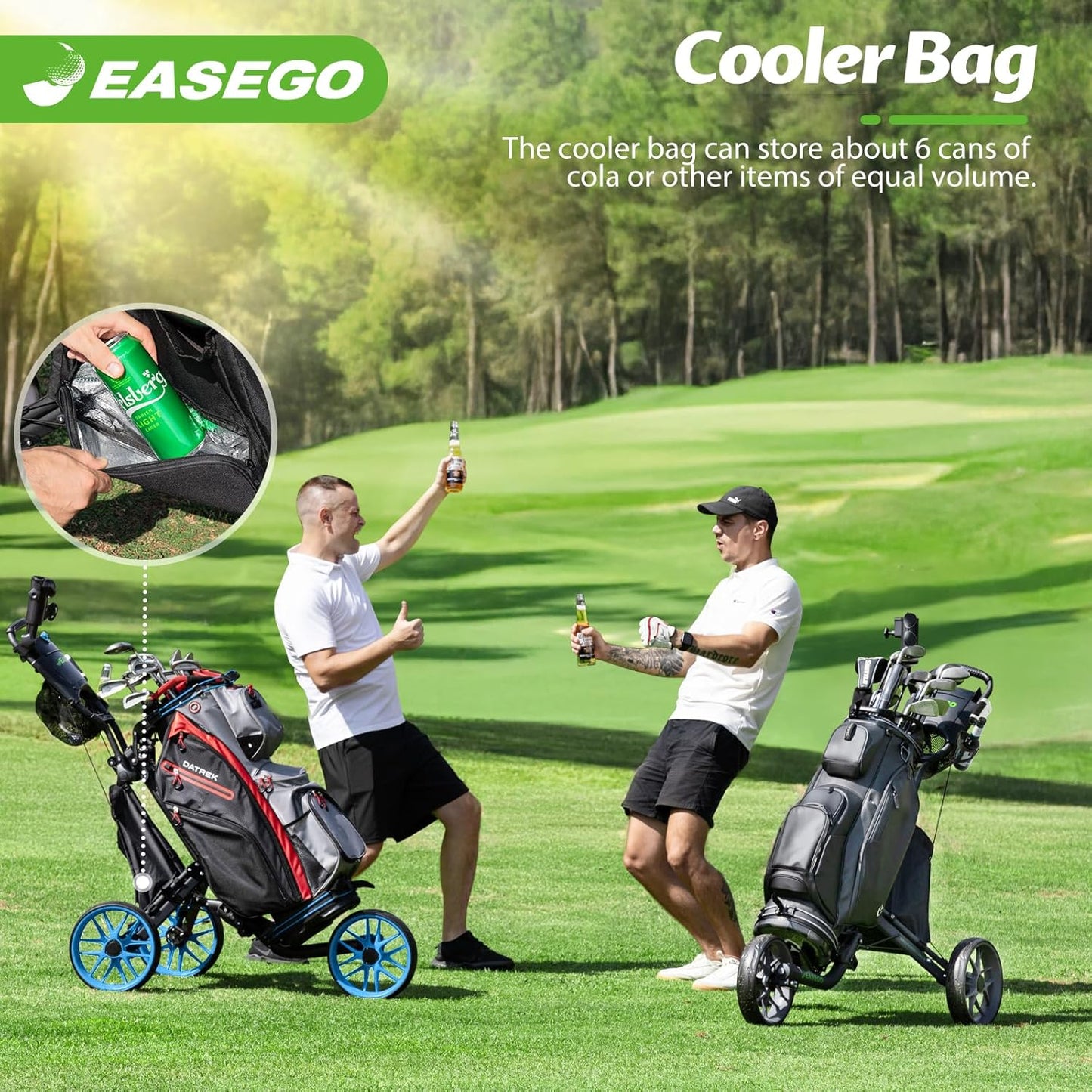 Golf Push Cart 3 Wheel : Golf Bag Cart Foldable with Phone Holder/Cup/Umbrella Holder Compact Golf Pull Carts Quick Fold Golf Caddy Push Carts with Large Wheelbase for Different Terrain