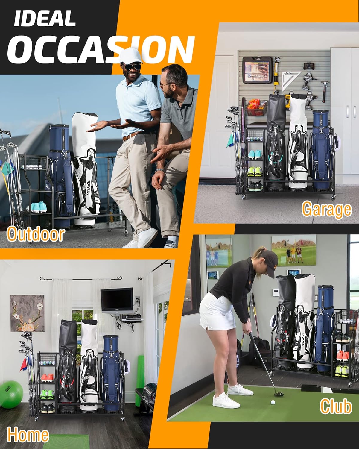 PLKOW Golf Bag Storage Garage Organizer, Extra Large Size Golf Bag Storage Stand and Golf Equipment Rack for Garage,Shed, Basement