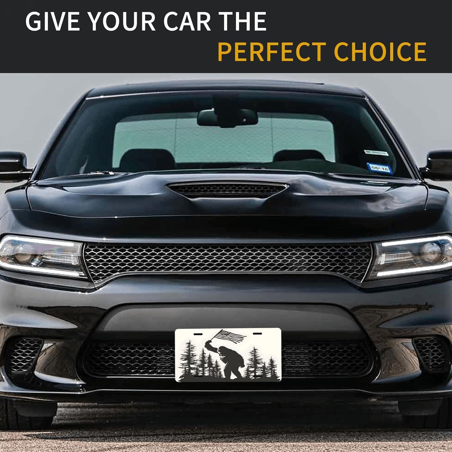 Custom Front License Plate for Car Designs Bigfoot Stainless License Plate Cover Holder for Men Women Metal Aluminum Decorative Accessory Vanity Tag Standard 6 X 12 inch (4 Holes)