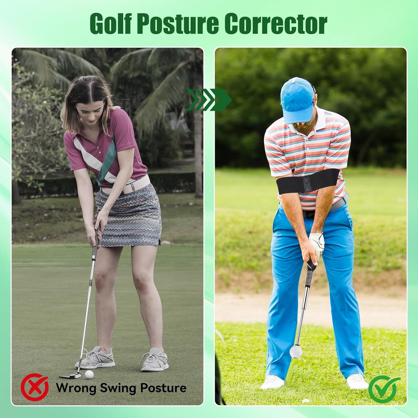 Retractable Golf Swing Trainer - Golf Swing Training Aid,Golf Grip Trainer & Improve Swing Tempo | Click Stick Right-Handed Training Aid with Arm Band for All Golfers,Indoor & Outdoor Use