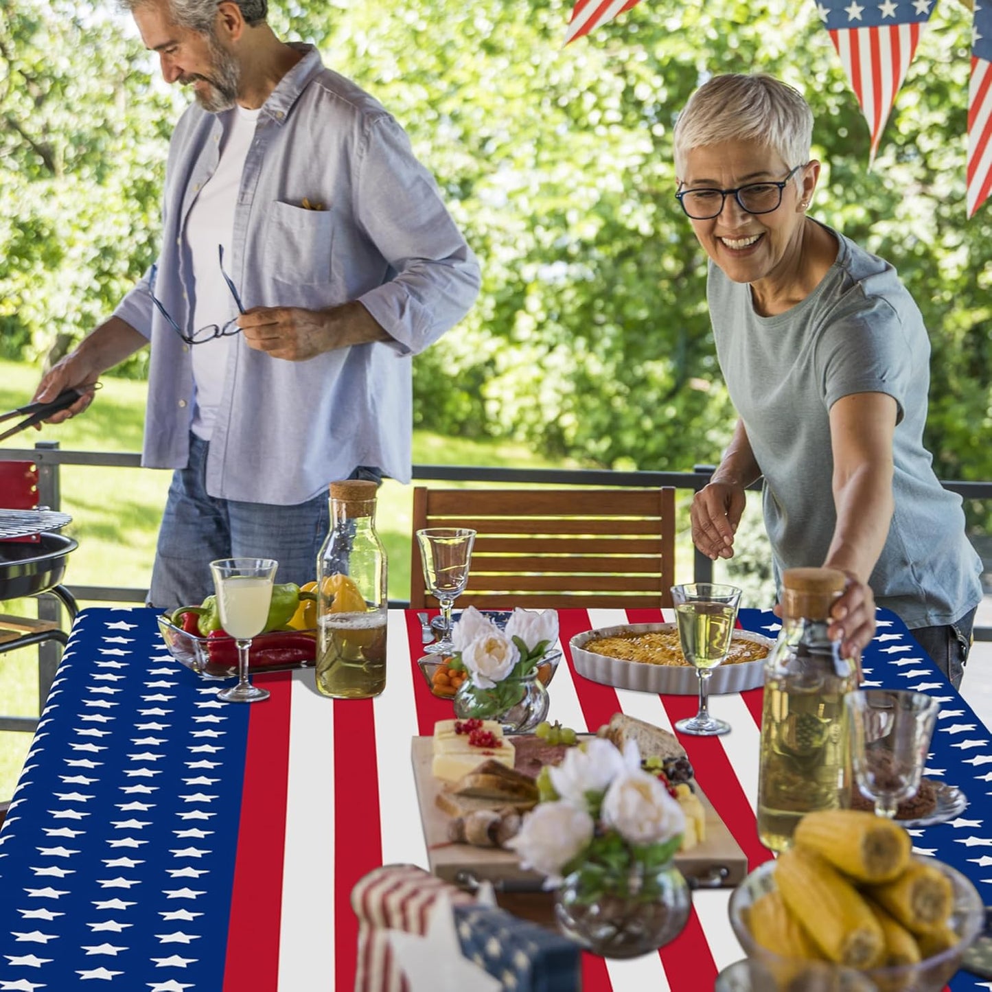 QZYL 6 Pack 4th of July Decorations, 54" x 108" USA Plastic Table Cover, Water Proof Fourth of July Tablecloth Patriotic Tablecloths, Red White Blue USA Decor Memorial Day Party Supplies