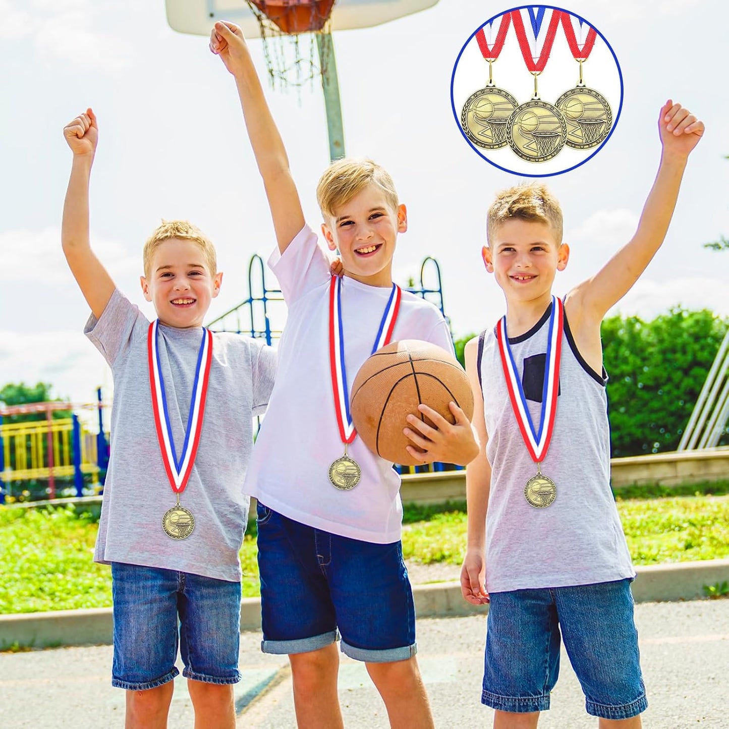 36 Pcs 2'' Gold Medals Bulk Volleyball Football Basketball Soccer Baseball Archery Dink Ball Cheer Track Bowling Awards Medals with Ribbons for Sports Participation Winner Gift