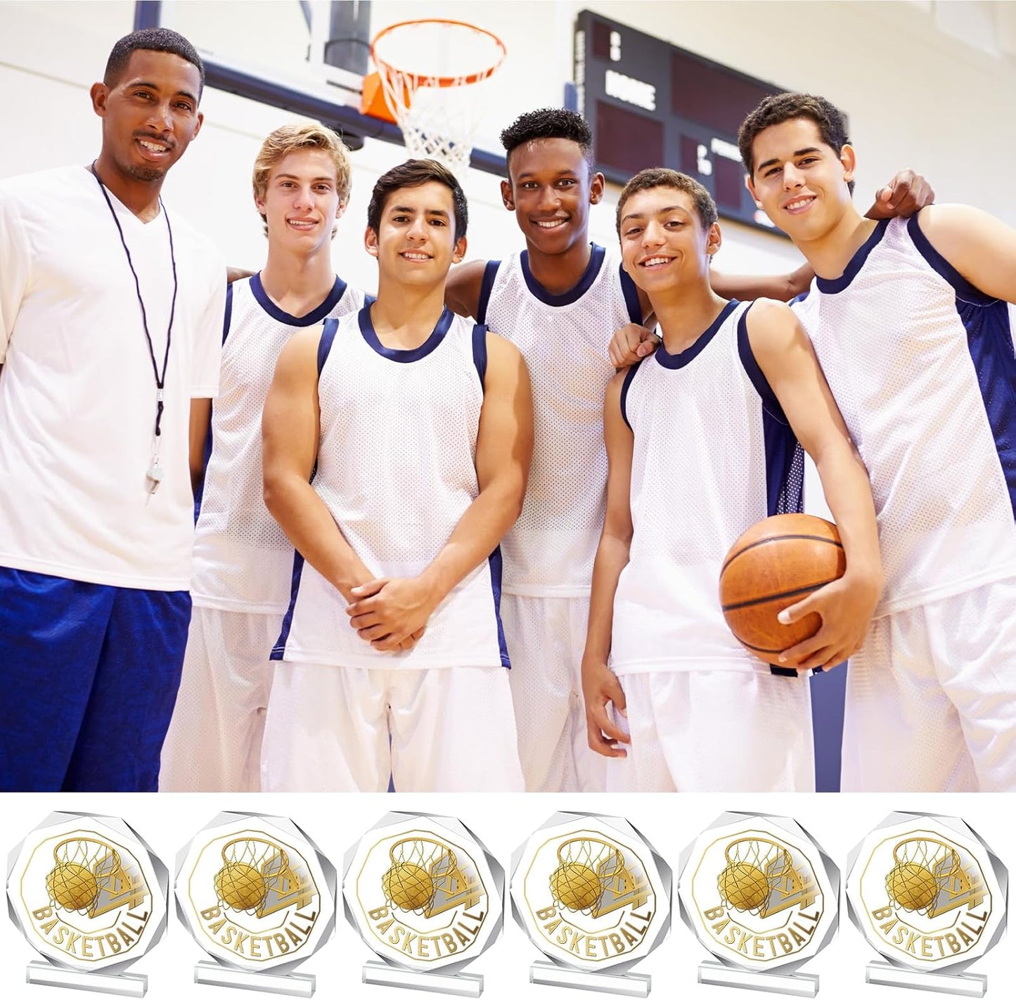 6 Pack Sports Trophy Acrylic Award Medals 4.72 x 4.72 Inch Sports Contest Trophies Bulk Plaques Team Prize Gift Trophies for Competition