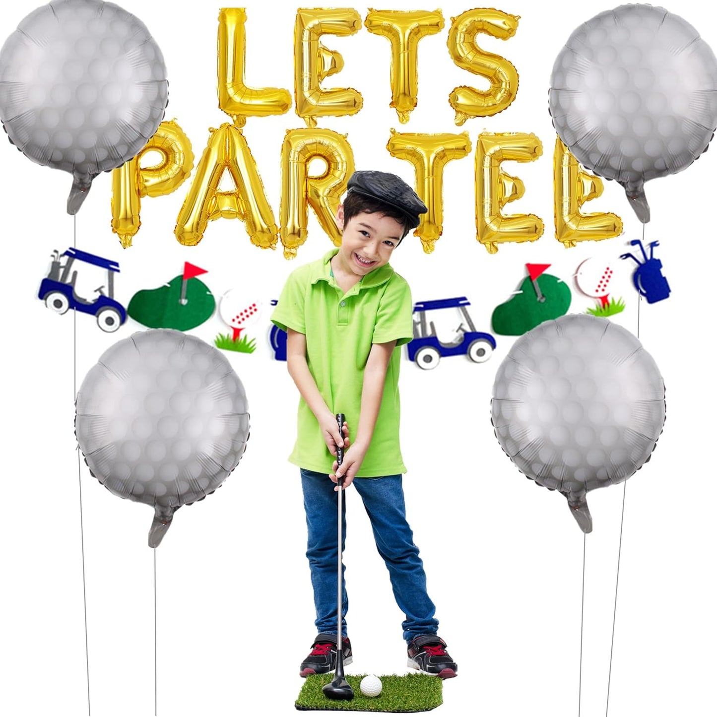 Let's Partee Golf Party Balloons Decorations Banner Men Boys Birthday Decoration Sport Themed Party Supplies Foil Mylar Golf Ball Balloons for Birthday Baby Shower Retirement Party (Gold)