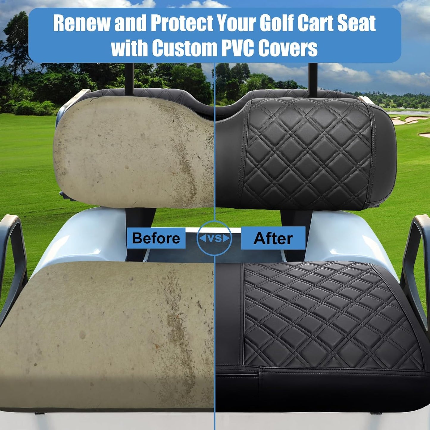 EZGO Seat Cover, Golf Cart Front Seat Cover Fit for EZGO TXT 1994-2013 and EZGO RXV OEM Ordinary Seat Cushion, Concave and Convex Design Appearance, Thick Vinyl Leather Comfortable/Breathable/Anti-Fad