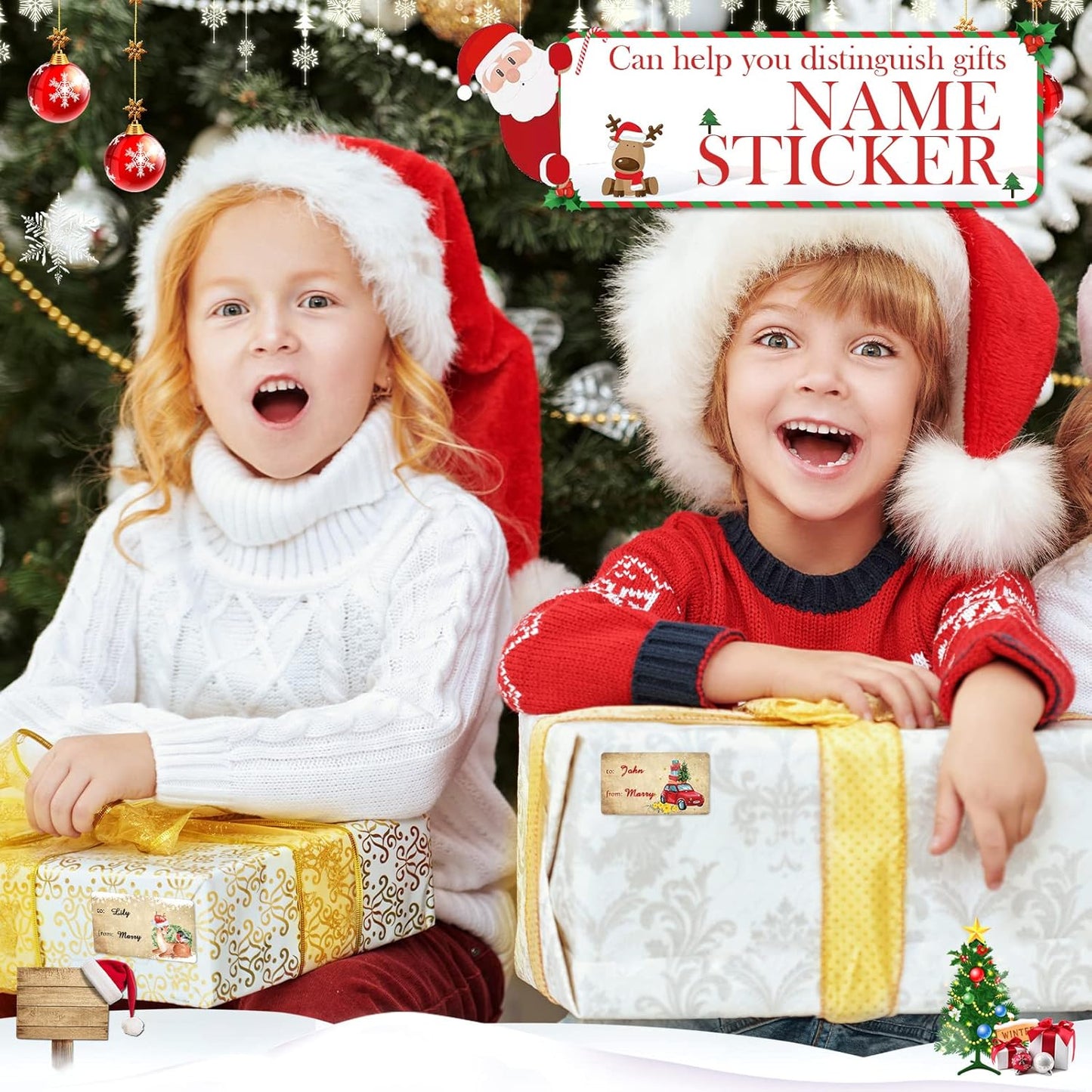 Outus 500 Pieces Christmas Tags Self Adhesive Gift Tags for Xmas Presents Christmas Name Labels Stickers for Wrapping Paper Festival Birthday Holiday Decor(Watercolor Style,2.95 x 1.6 Inch)