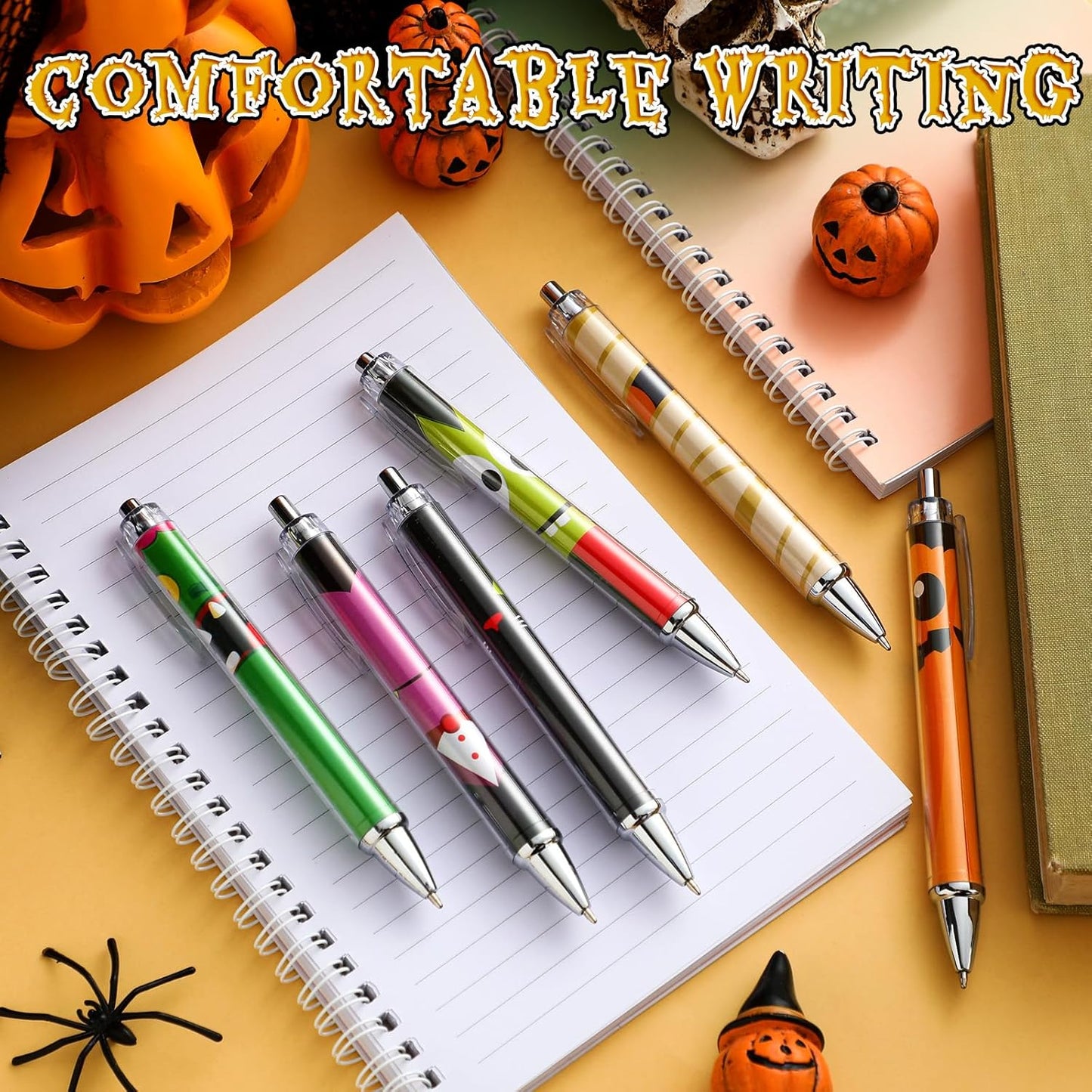 48 Pcs Halloween Ballpoint Pens Halloween Party Favors Gifts Black Ink Retractable Ballpoint Pens for Gifts Party Supplies Favors Accessories in Bulk