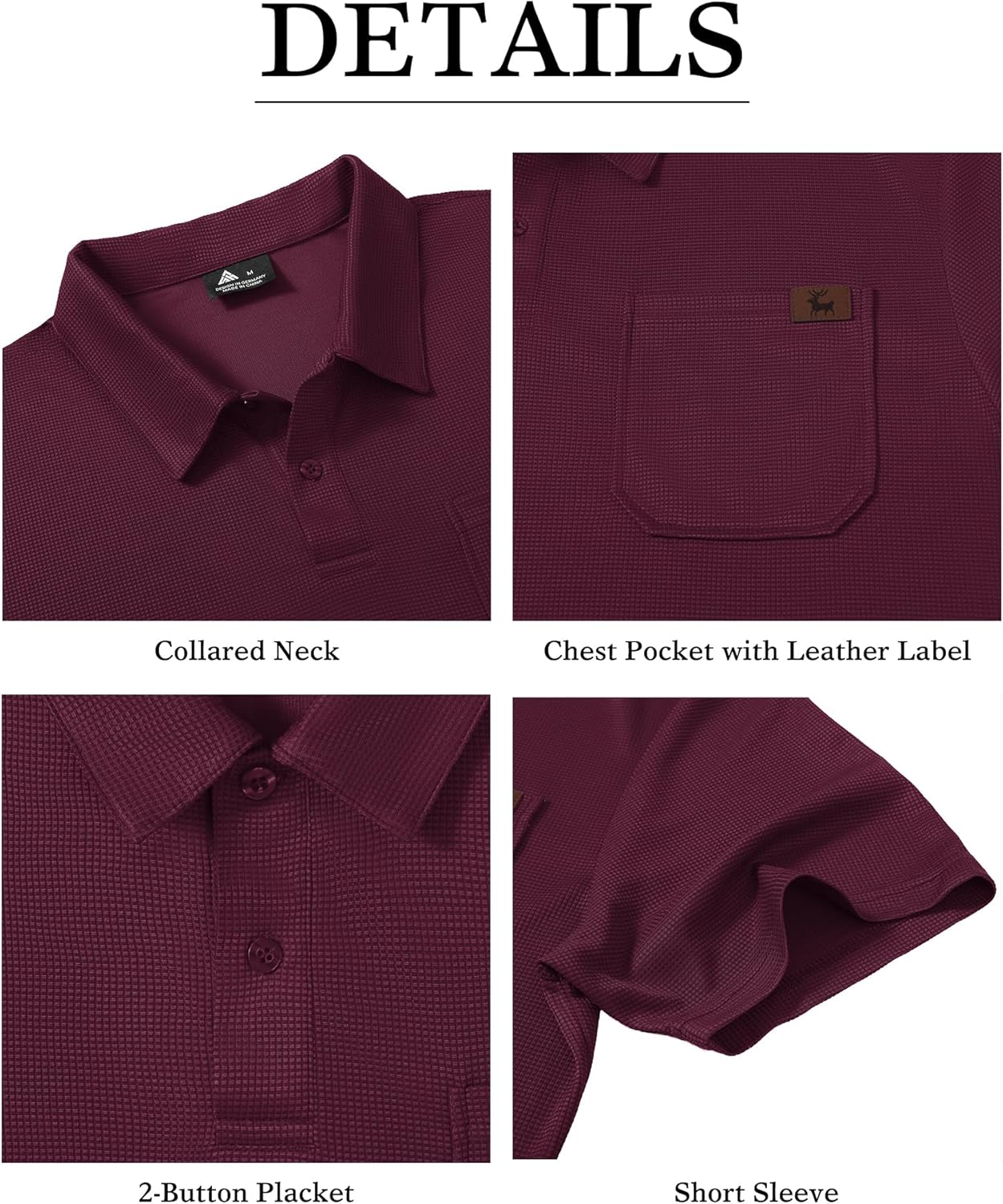 GEEK LIGHTING Mens Waffle Texture Polo Shirts Short Sleeve Casual T-Shirts Moisture Wicking Collared Golf Shirt with Pocket