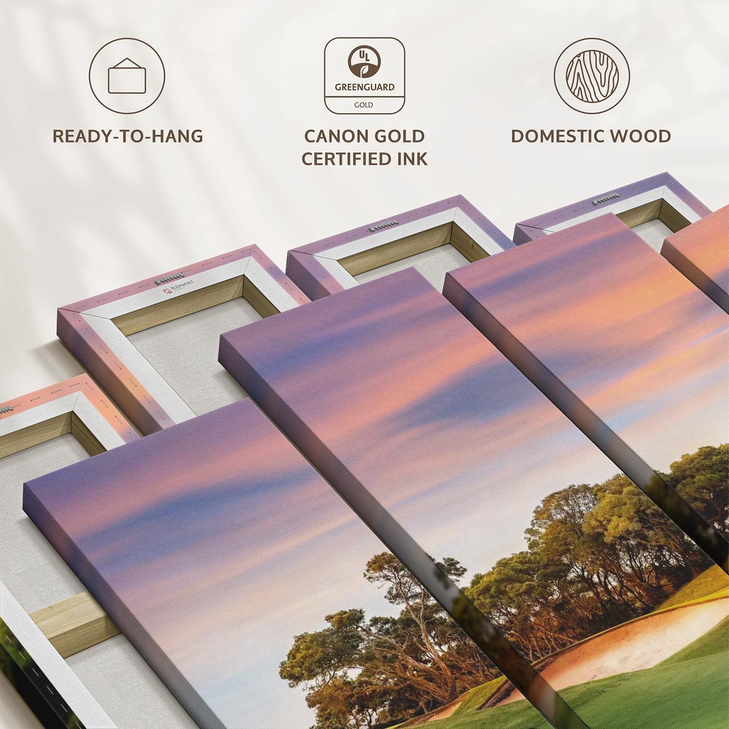 ElephantStock Golf Course Sundown Wall Art - Horizontal Canvas - 4-Piece Living Room Wall Decor - Photography Sports Canvas Print - Orange and Blue Decor for Wall - 30" X 18"
