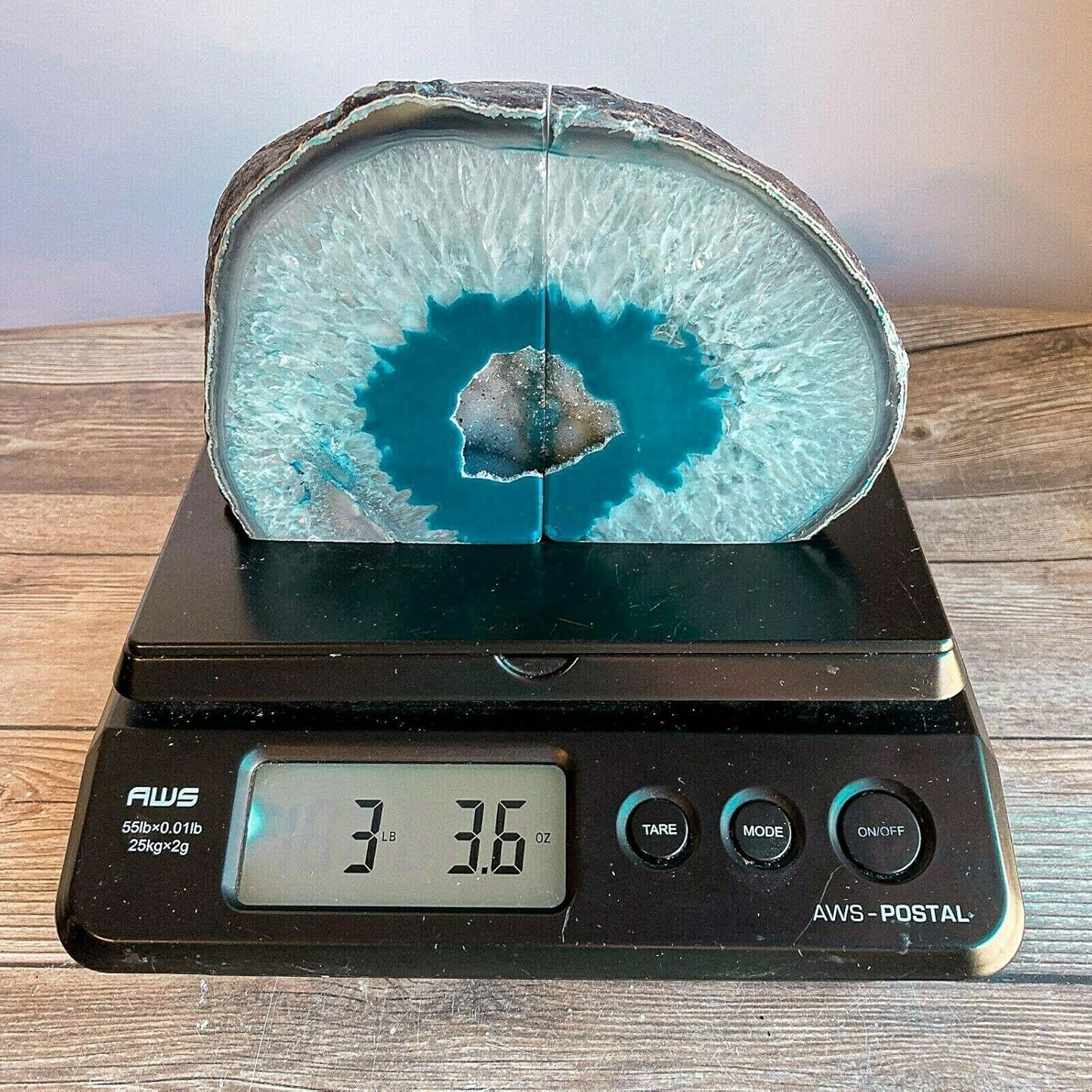 AMOYSTONE Teal Agate Bookends, Decorative Brazilian Crystal Quartz Book Stopper, 3-4 LBS with Non-Slip Mat, Perfect for Kitchen Cookbooks and Bookshelf Ends