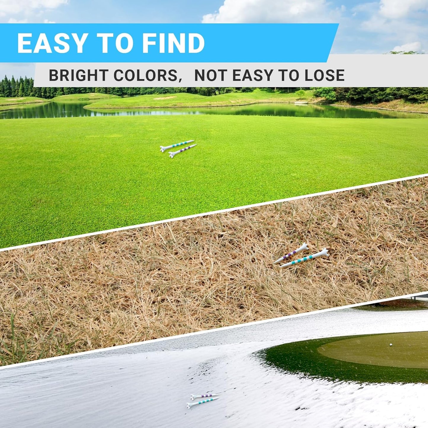 Professional Plastic Golf Tees 100 Pack (3-1/4" or 2-3/4"), Enhanced Durability & Stability, Engineered to Minimize Friction and Side Spin