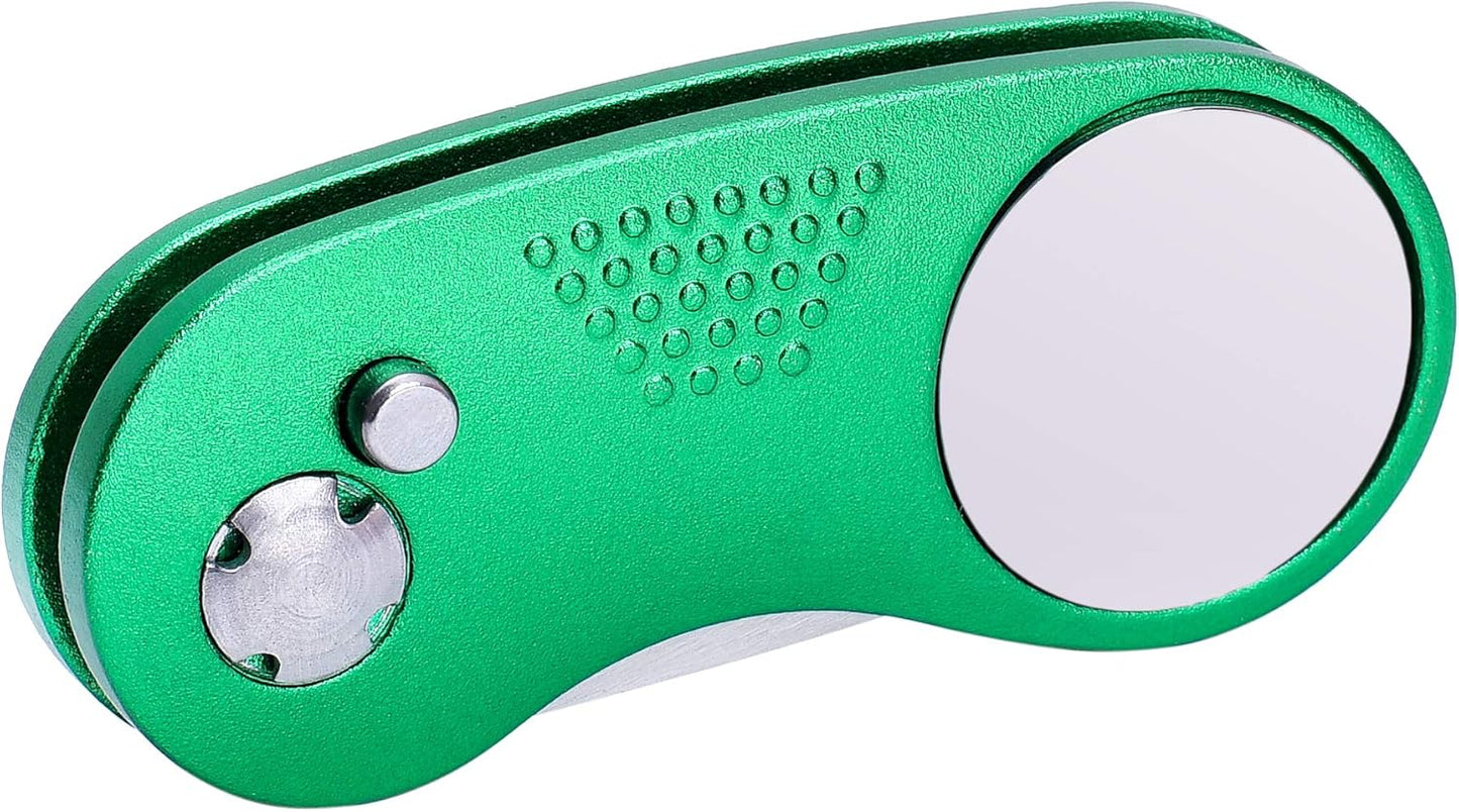 Mile High Life Golf Divot Repair Tool, All Metal Foldable Divot Tool with Pop-up Button & Magnetic Ball Marker