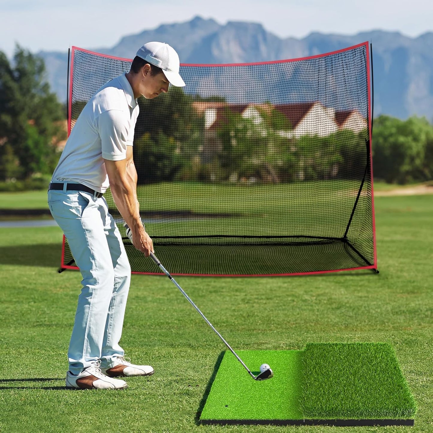 JAYA Golf Hitting Mat with Heavy Rubber Base, Foldable Golf Practice Mat for Indoor and Outdoor Training, Fairway & Rough Turf for Swing and Chipping