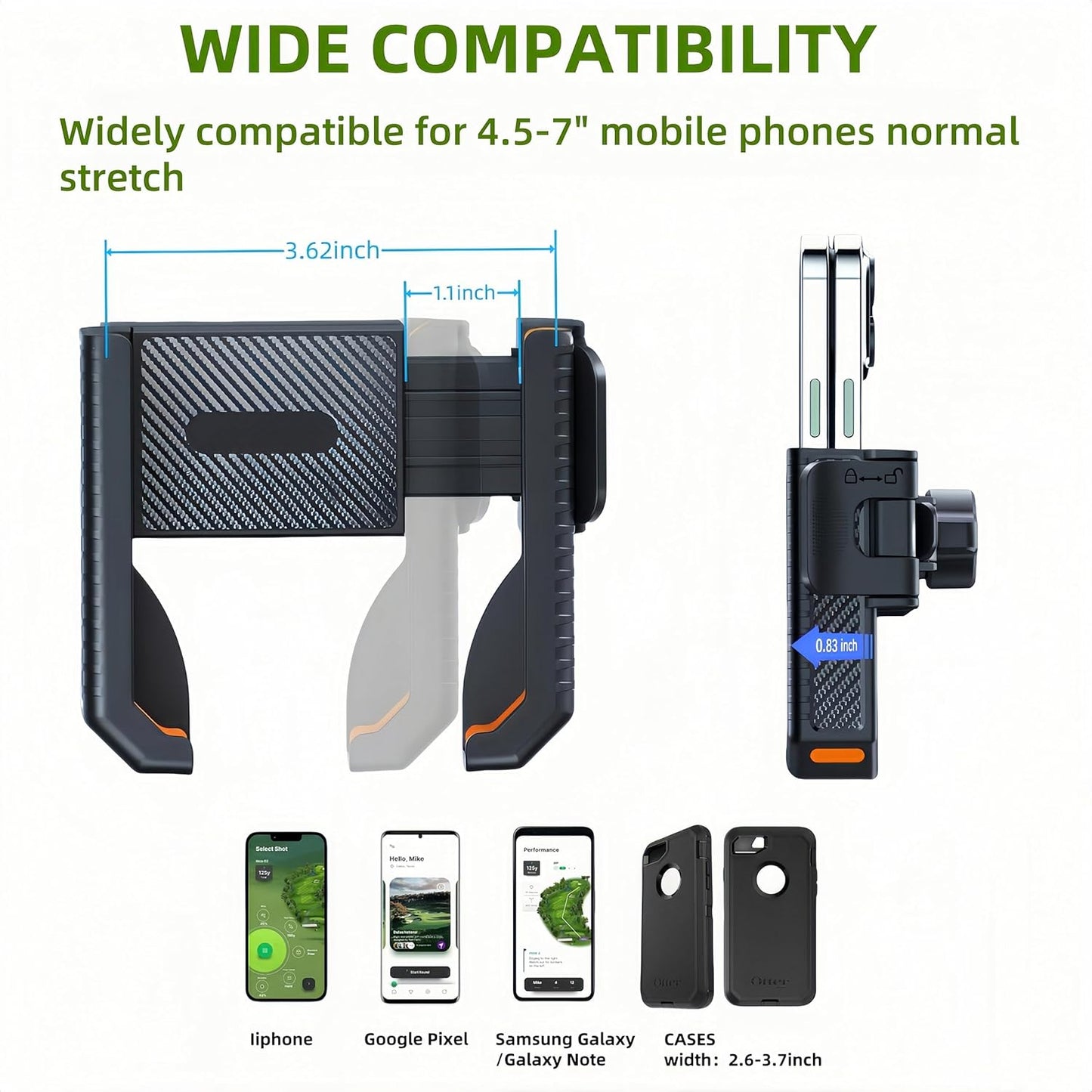 Golf Cart Phone Holder Magnetic - N52 Magnets 360° Rotation Dual Lock System Fits iPhone & Samsung | Golf Cart Phone Mount for EZGO, Club Car, Yamaha | Golf cart Accessory & Great Gift