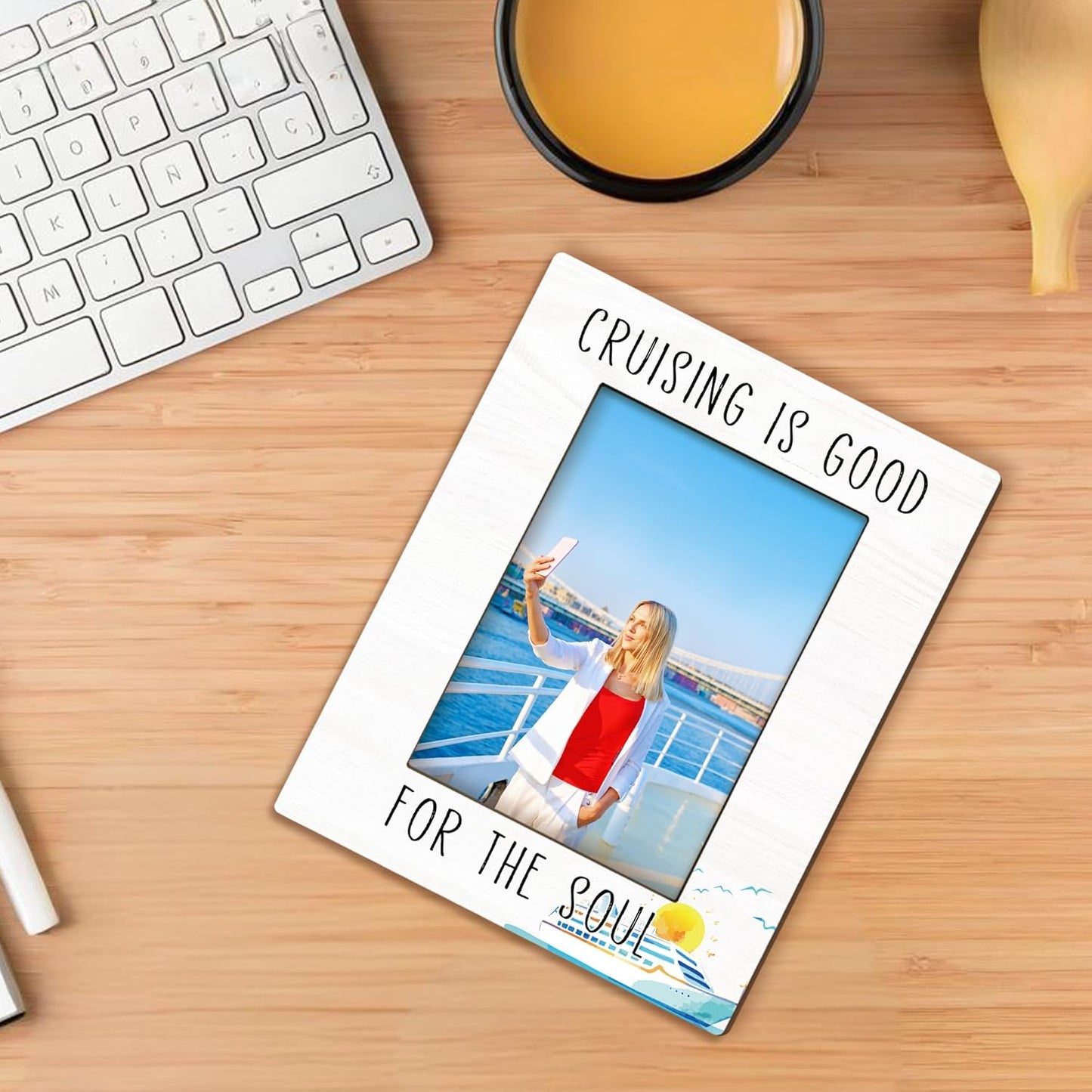 Cruise Gifts Picture Frame 5x7, Cruising Holiday Decor Photo Frame, Beach Travel PictureFrame for Friends, Cruising is Good for the Soul Wooden Picture Photo Frames for Desk Home Room Decor