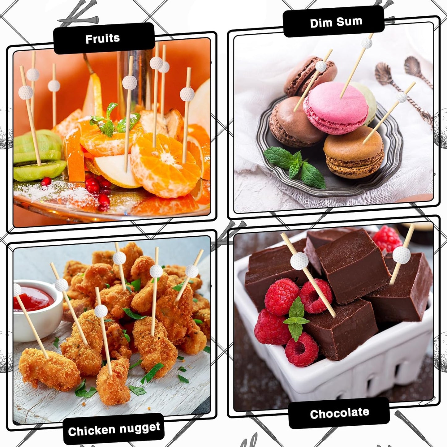 Layhit 150 Pcs Golf Cocktail Picks Party Decoration Fruit Golf Flag Tee Toothpicks Kabob Skewers Ball Sticks Food Picks Bamboo Appetizer Toothpicks Bamboo Cocktail Garnish for Party Supplies