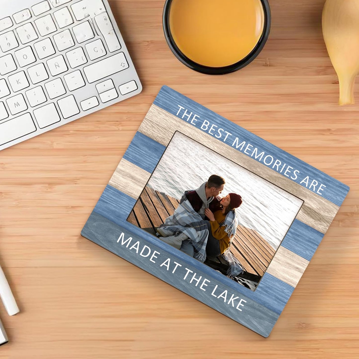 Lake House Gifts Picture Frame 5x7, LakeHouse Decor Photo Frame, Birthday Gifts for LakeLover, The Best Memories are Made at the Lake Wooden Picture Photo Frames for Desk Home Room Decor