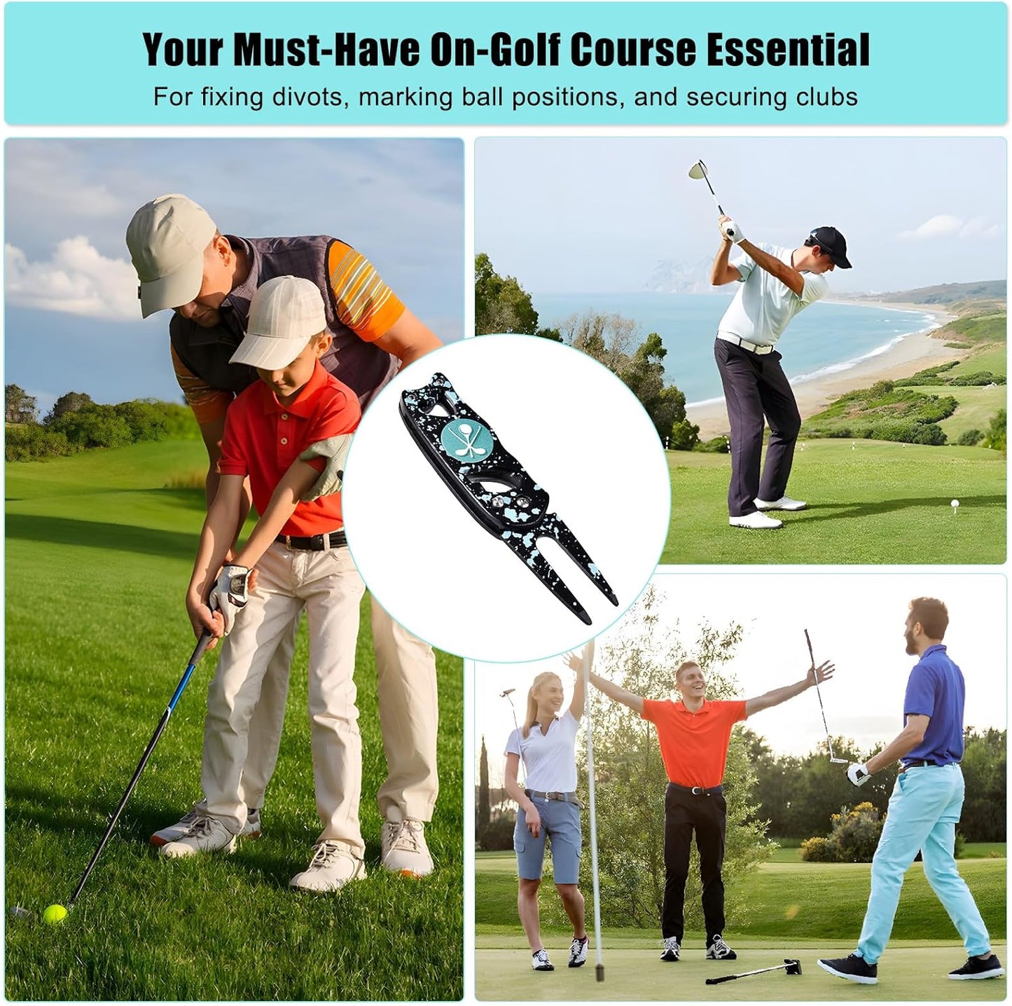 Golf Divot Repair Tool, 3 in 1 Compact Ball Marker Divot Tool, Foldable Golf Divot Tool for Repair & Maintain Green, Golf Essential, Ideal Gift for Golf Enthusiasts