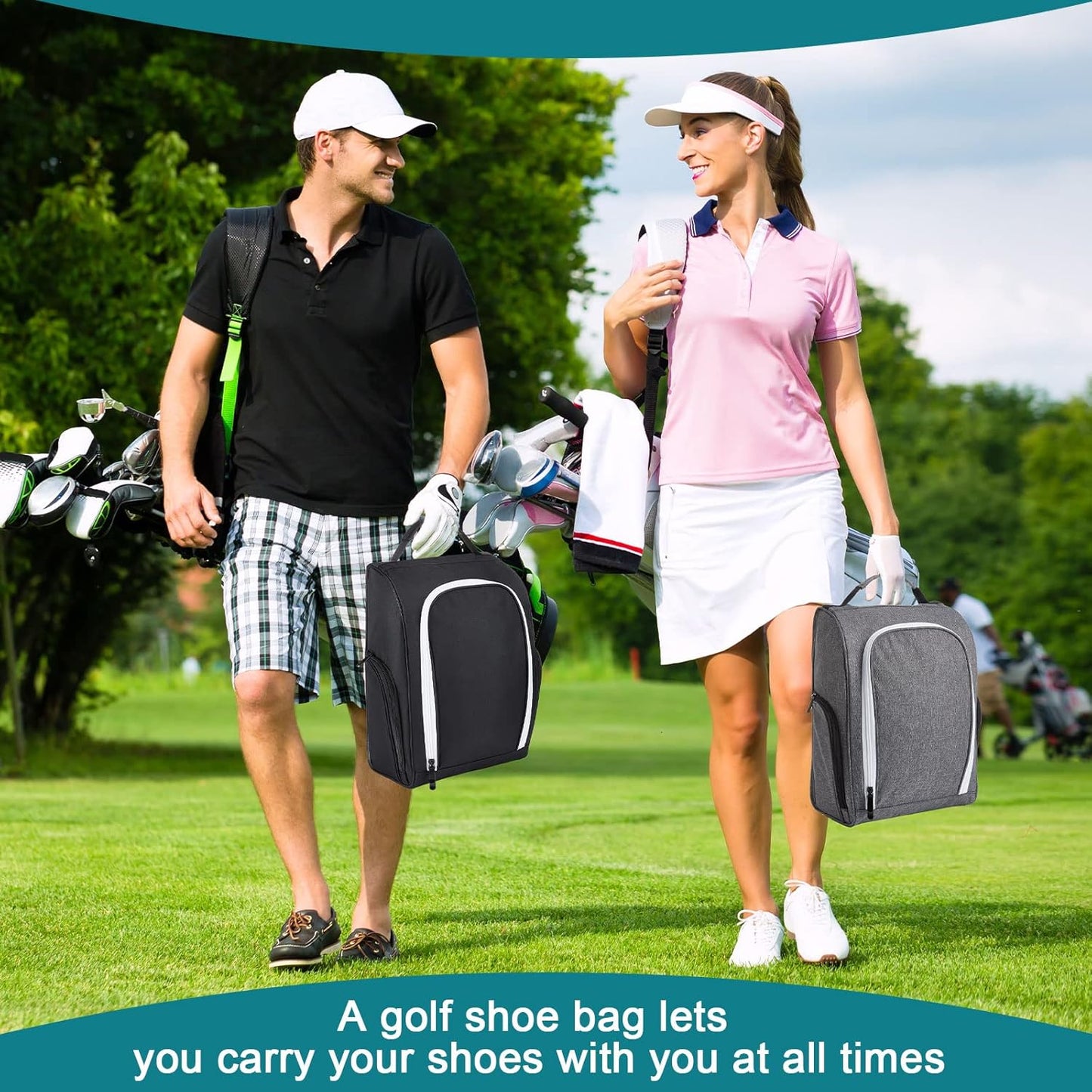 Funtery 2 Pcs Golf Shoe Bag for Travel Zippered Sports Shoe Carrier Tote Bags Golf Accessories with Ventilation Outside Pocket for Balls Tees Socks Accessories Men Women