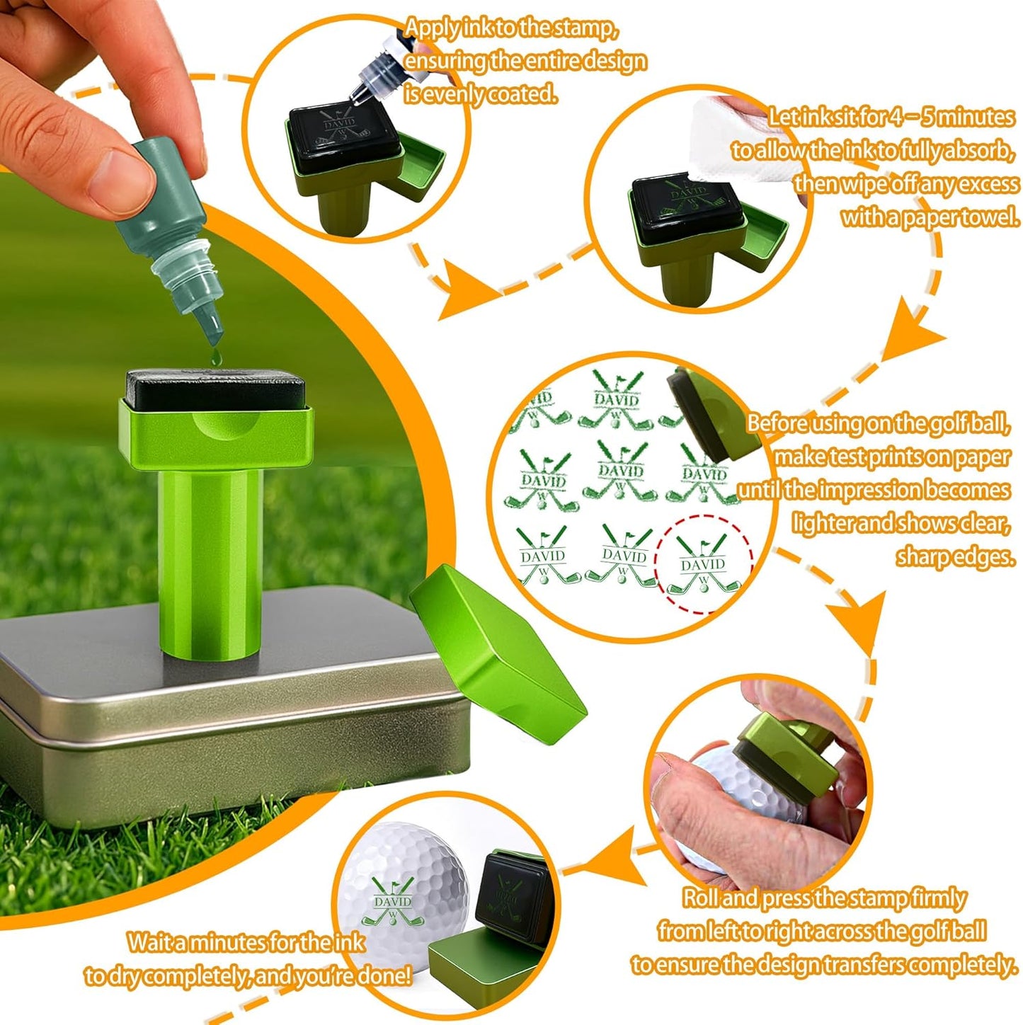 Lihome Golf Ball Stamp Personalized - Durable Waterproof Reusable Ink Stamper, Custom Golf Gift for Men, Dad, Retirement, Father's Day, Birthday & Christmas