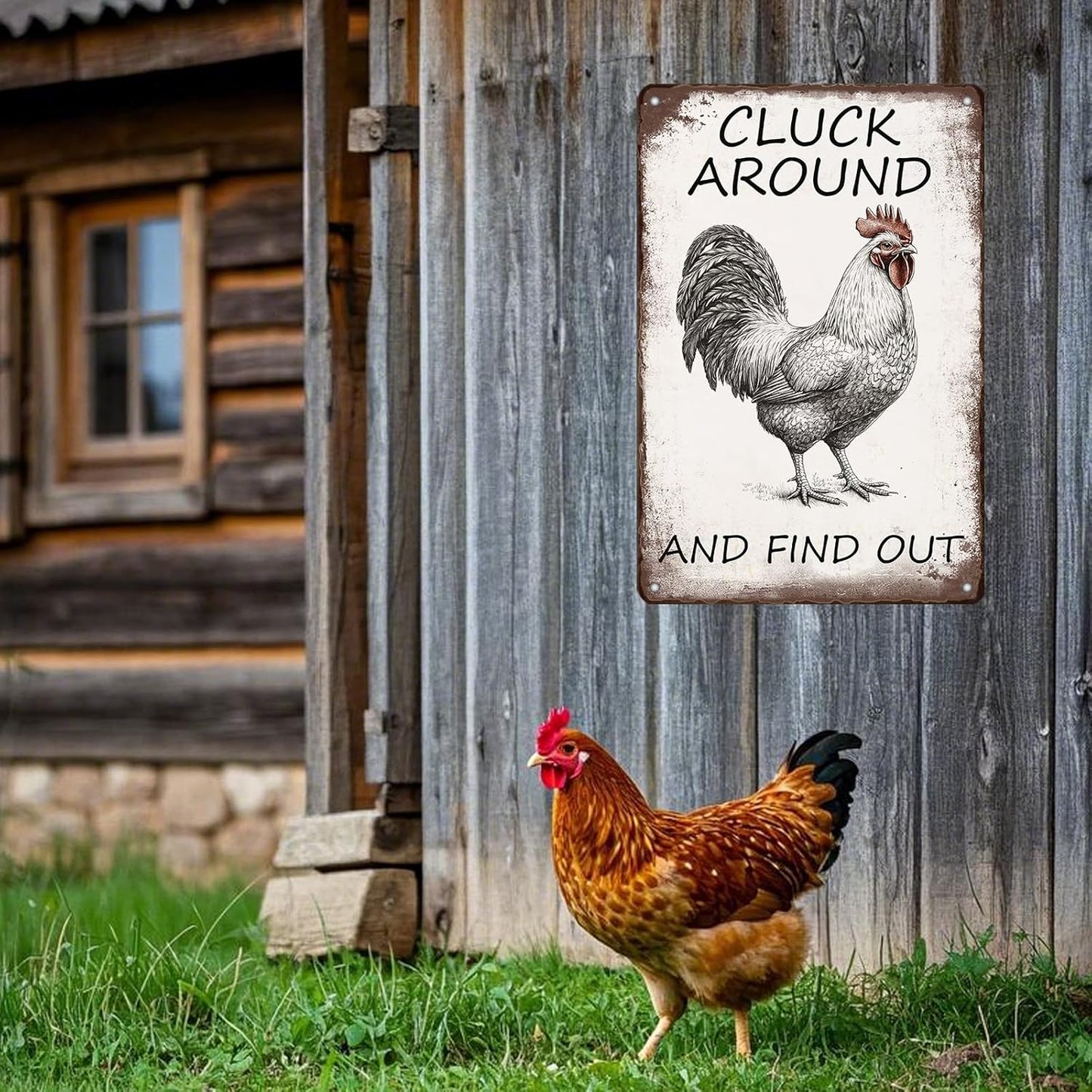 Vintage Tin Metal Aluminum Sign Chicken Cluck Around And Find Out Iron Painting Vintage Wall Decoration Poster For Home Garden Yard Garage Bar Shop 12x8 Inch
