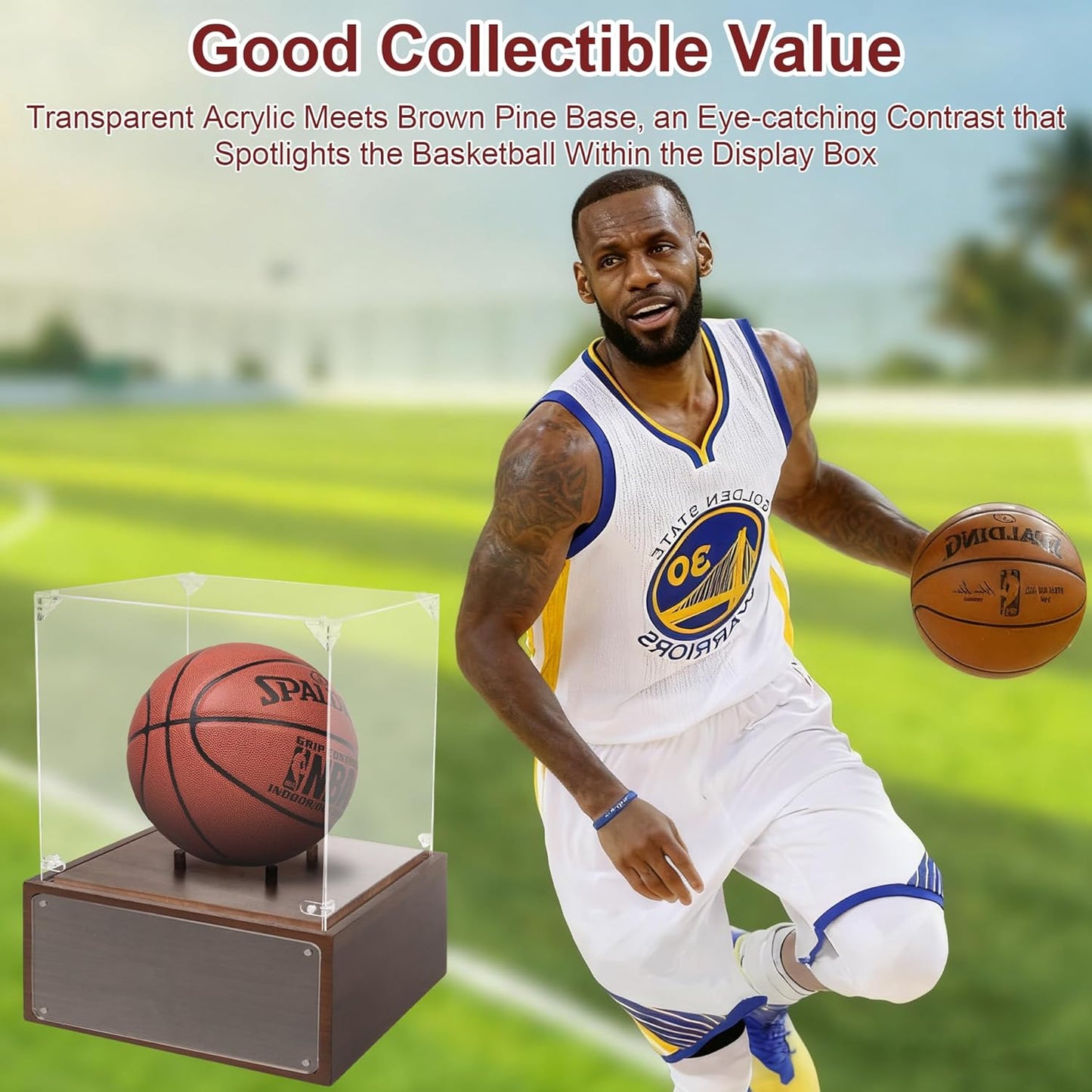 Basketball Display Case Holder for Basketball with Solid Wood Base, Uv Protected Acrylic Clear Volleyball Soccer Display Stand Box for Autographed Standard Memorabilia Keepsake