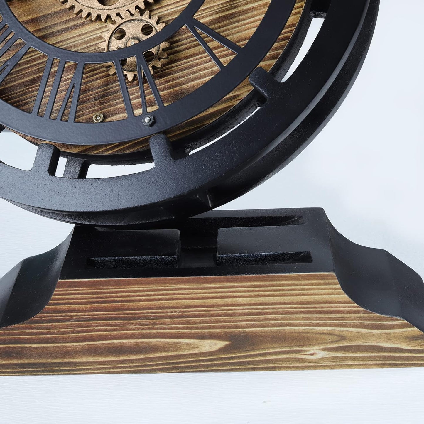 Lafocuse Small Wooden Black Wall Clock with Moving Gears for Living Room Home Decor, Farmhouse Rustic Desk Clock, Vintage Mantel Clocks, 10 Inch