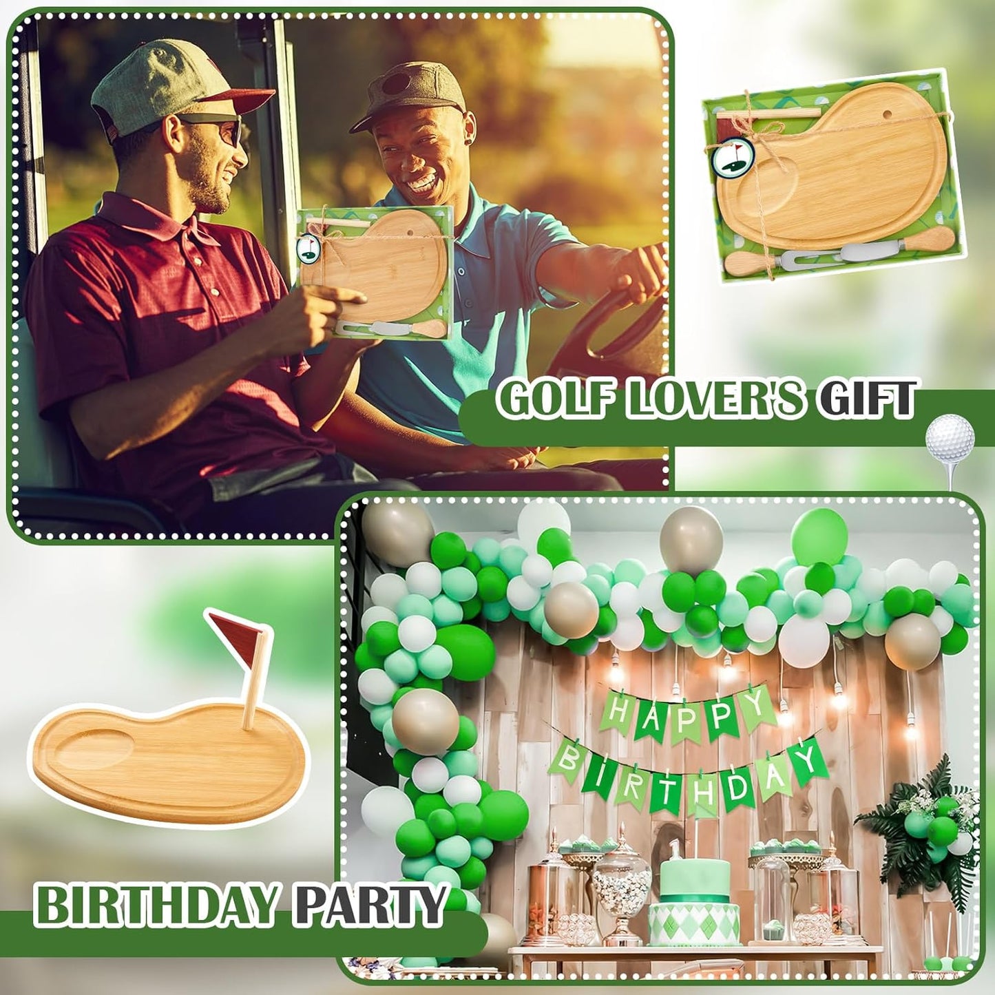 Golf Cheese Board Gift Set Party Favor Prizes Charcuterie Wood Board with Knives and Box Father Day Gift for Dad Grandpa Party Tournament Game (9.8" x 7.7", Bamboo Color)