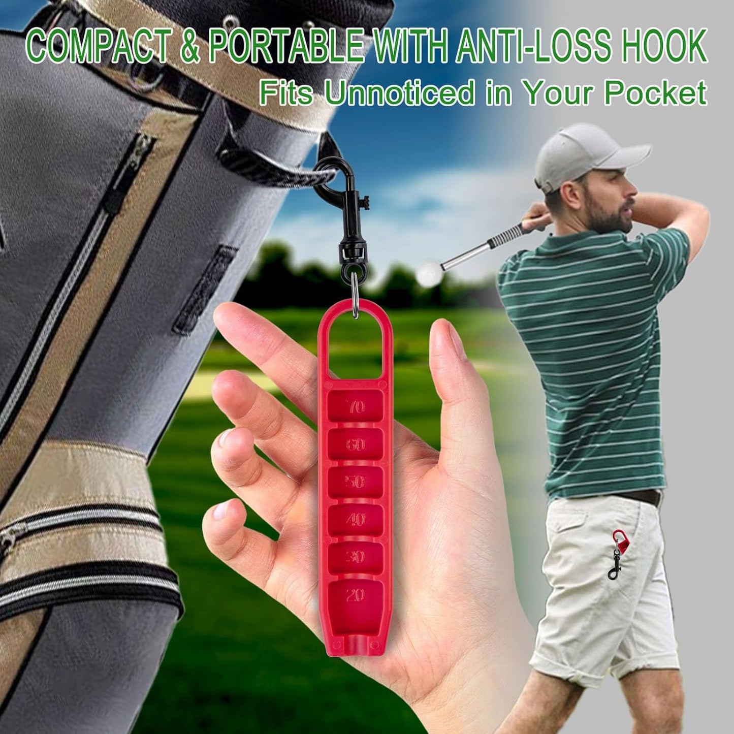 Golf Tee Height Setter Tool with 6 Adjustable Settings, for Consistent Swings and Accuracy, Fits Most Standard Tees, Portable On-Course Golf Swing Aid