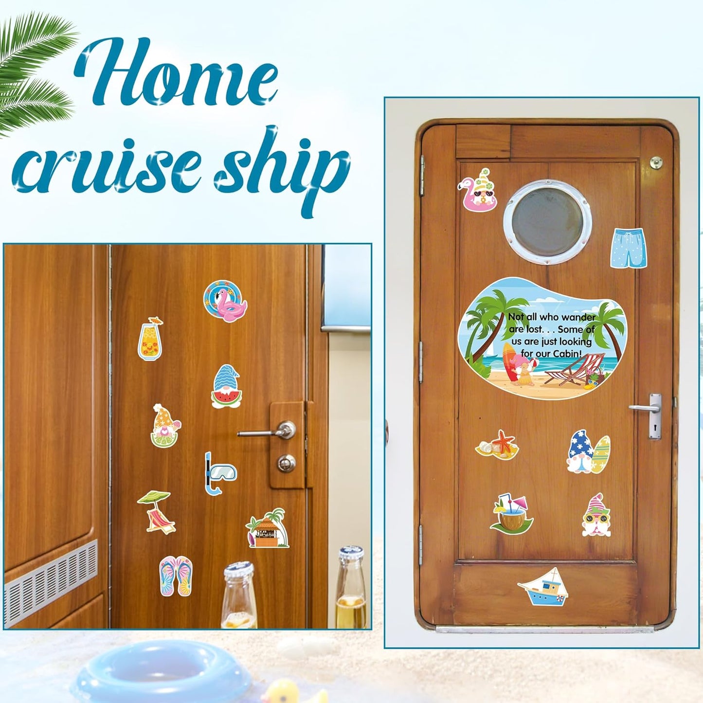 Cruise Door Decorations Magnetic, 16 Pcs Tropical Vacation Hawaii Beach Gnome Funny Cruise Magnets, Customizable Magnetic Ship Cabin Door Signs Fridge Decor, with 3 Pcs Pens