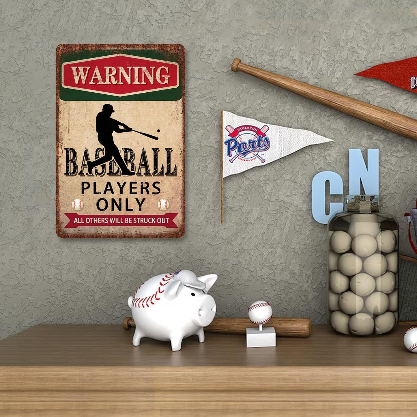 Baseball Accessories Baseball Decor For Boys Room Baseball Gifts Sports Signs Warning Baseball Players Only Metal Tin Signs