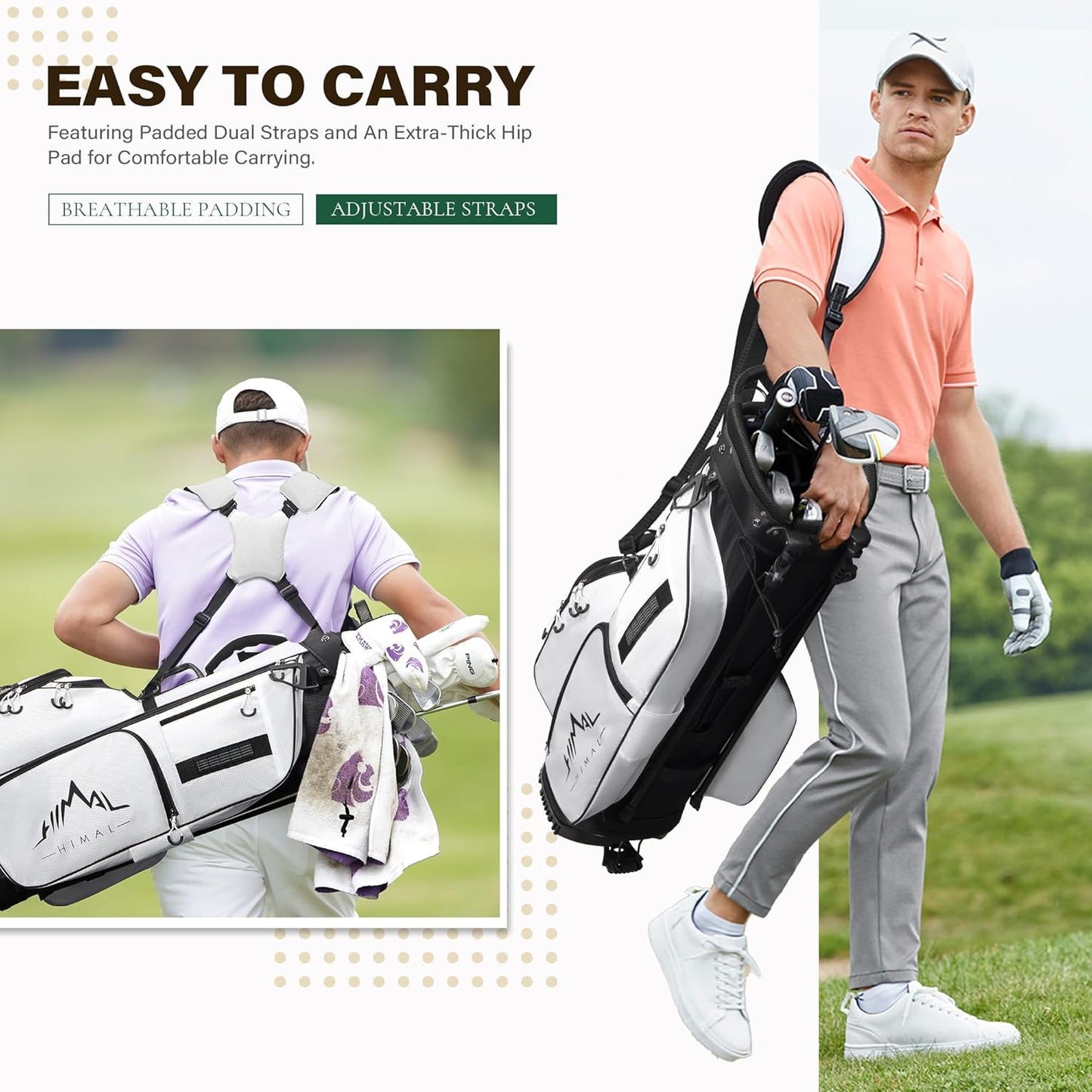 Golf Stand Bag with 7 Way Top Dividers, Lightweight Golf Bags for Men Women with Multiple Pockets, Dual Straps