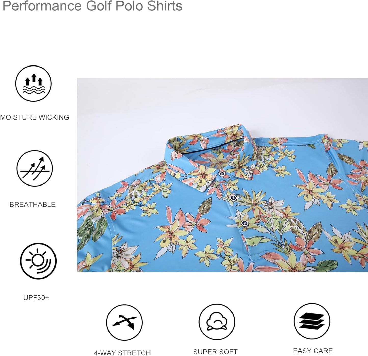 Alex Vando Mens Hawaiian Golf Shirt Moisture Wicking Digital Print Golf Shirts for Men