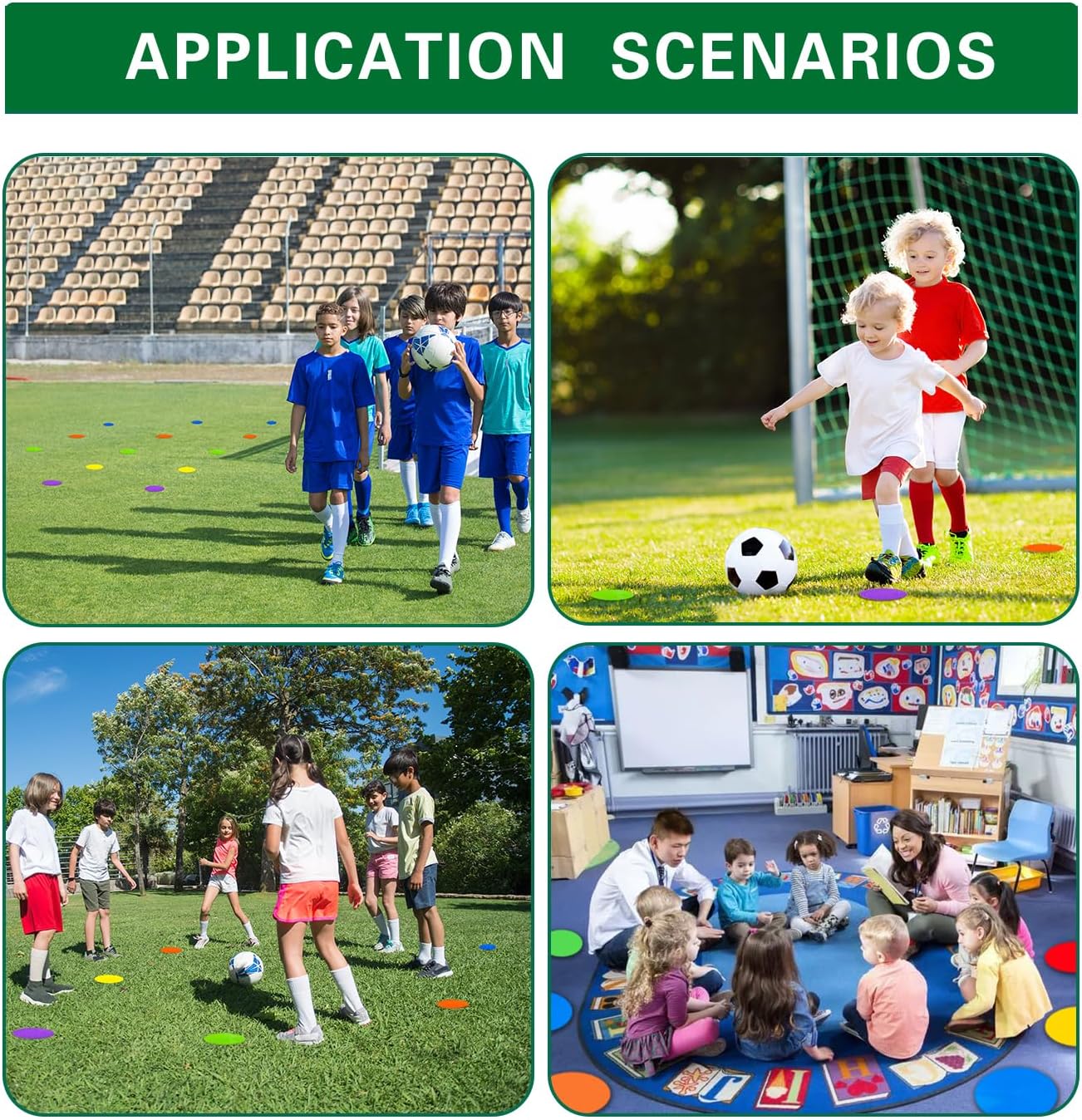 Spot Markers 4.72/9 Inch 12/24/36 Pcs Anti-Slip Agility Floor Markers,Colorful Flat Field Gym Classroom Floor Spots Set for Indoor Outdoor Soccer Basketball Sports Speed Training and Drills