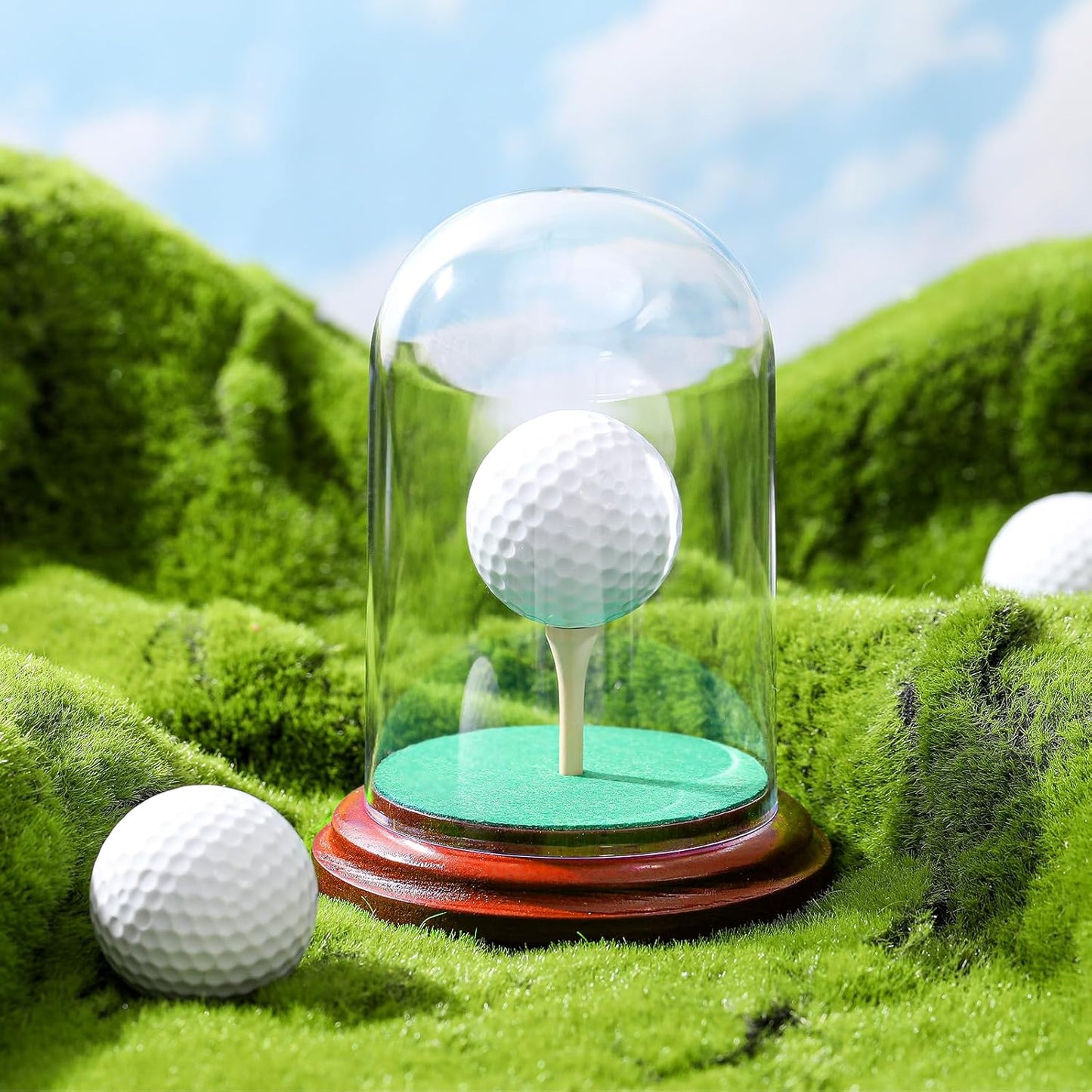 Golf Ball Display Case Hole in One Acrylic Golfball Memorabilia Display Holder with Wood Base Clear Dust Protection Transparent Storage Box for Single Golfball Baseball Case(Mahogany)