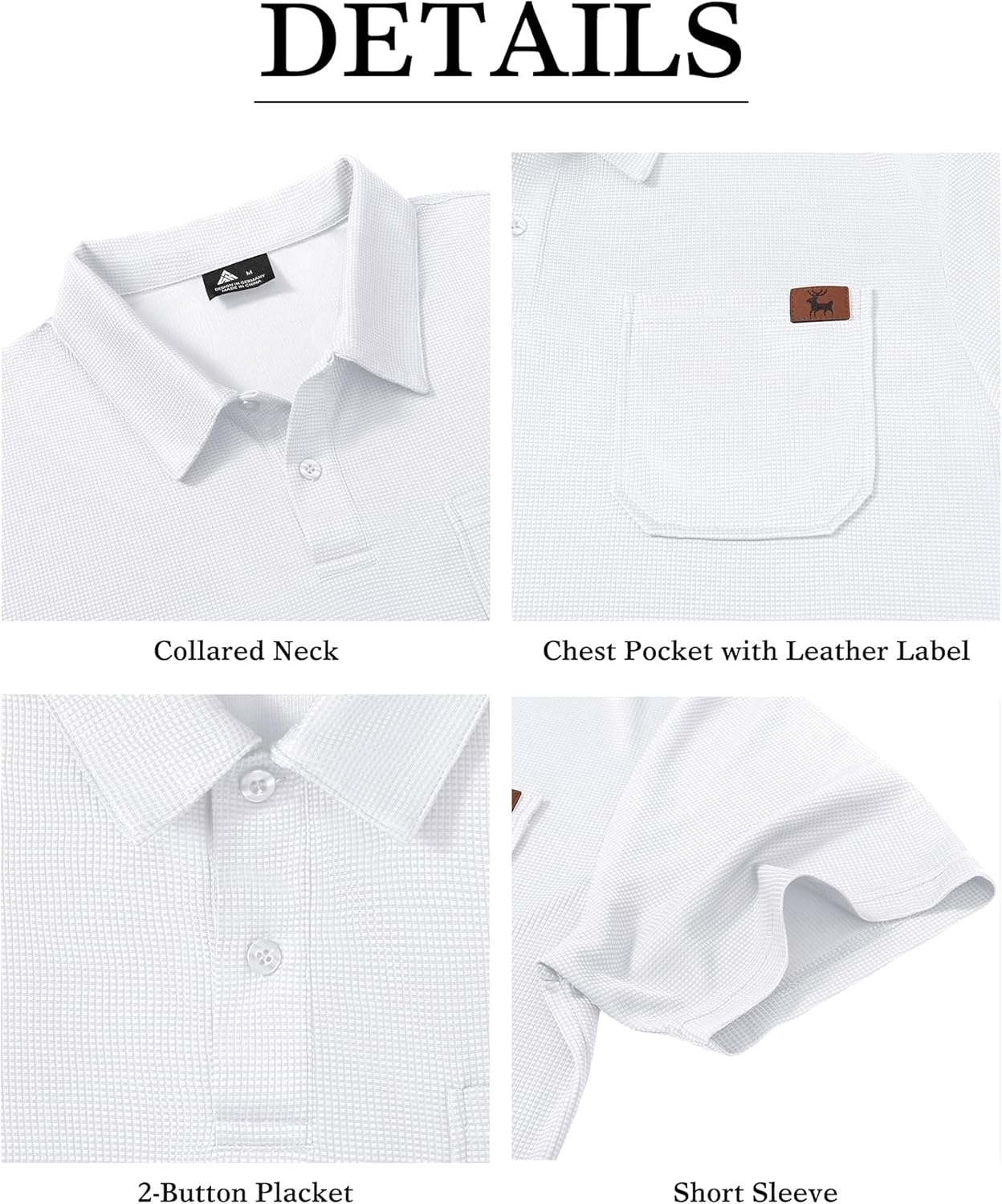 GEEK LIGHTING Mens Waffle Texture Polo Shirts Short Sleeve Casual T-Shirts Moisture Wicking Collared Golf Shirt with Pocket