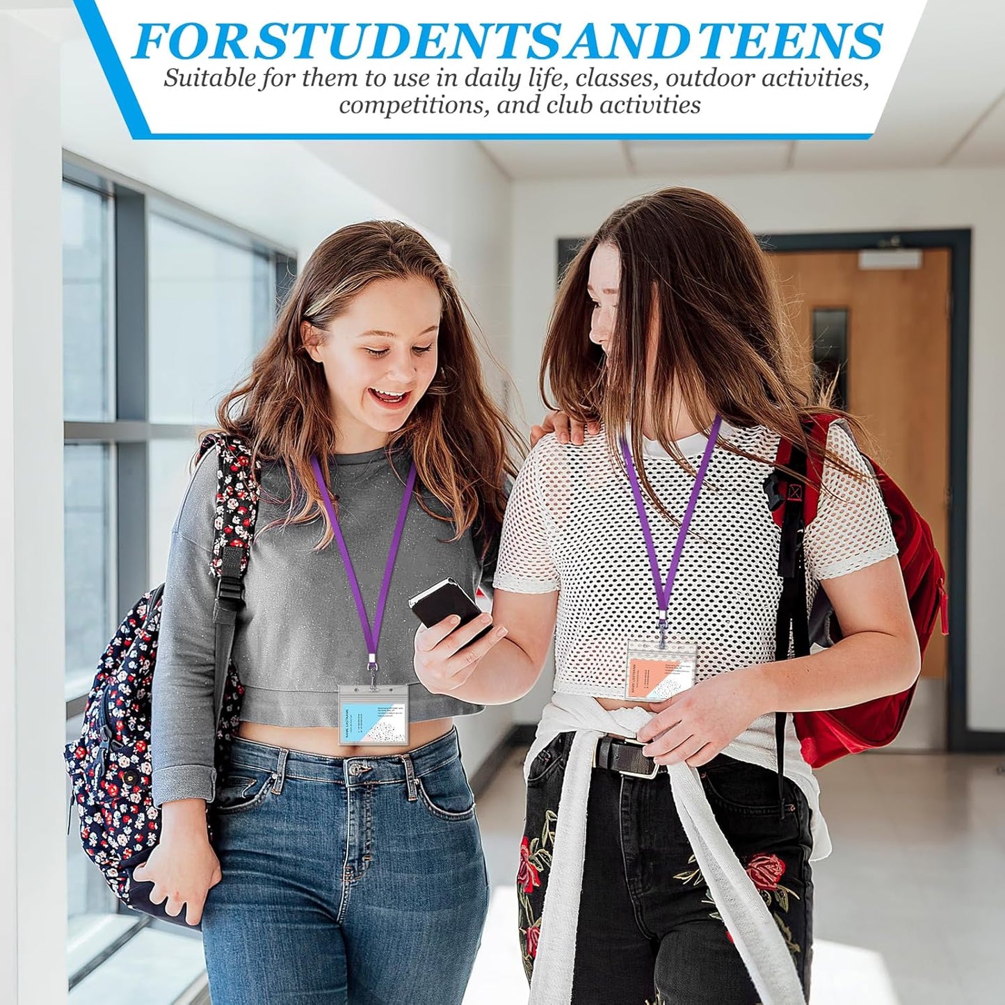 50 Pack Bulk Lanyard for ID Badge Holder Durable Flat Lanyard with Swivel Hook and Badge Clip (Purple)