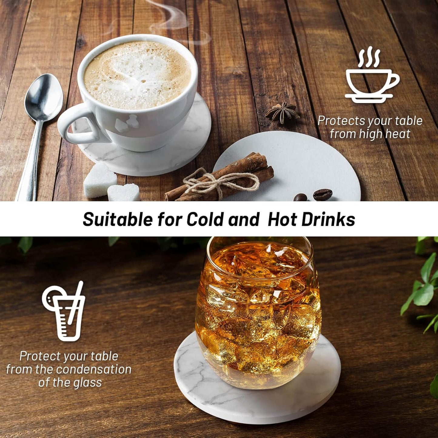 Billbotk 9 Pieces Ceramic Coasters for Drinks with Holder, Absorbent Drink Coasters for Coffee Table, Marble Style Coasters Wooden Table, Suitable for Kinds of Cups, 4 Inches