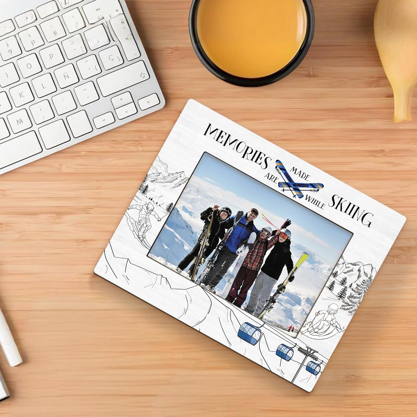 Ski Gifts Picture Frame 5x7, Gifts for Skiers Photo Frame, Ski Lover Gift for Skiers Women Men Friends, Memories are Made While Skiing Wooden Picture Photo Frames for Desk Home Room Decor