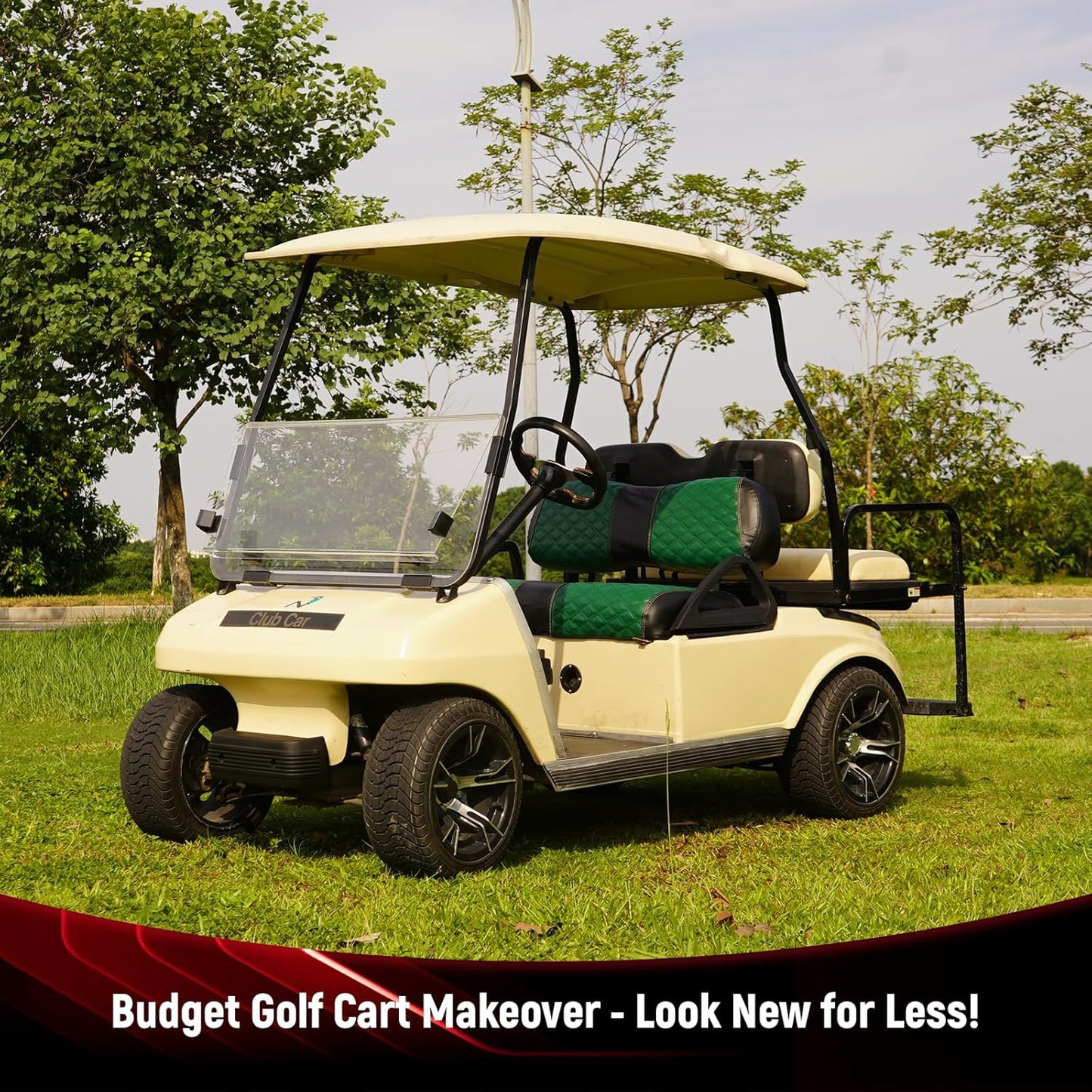 Golf Cart Seat Covers for Club Car DS 2000.5+ Front OEM Universal Seat Cushion, Marine Grade Vinyl Leather Club Car DS Seat Covers/Easy to Install-Green (2PCS)