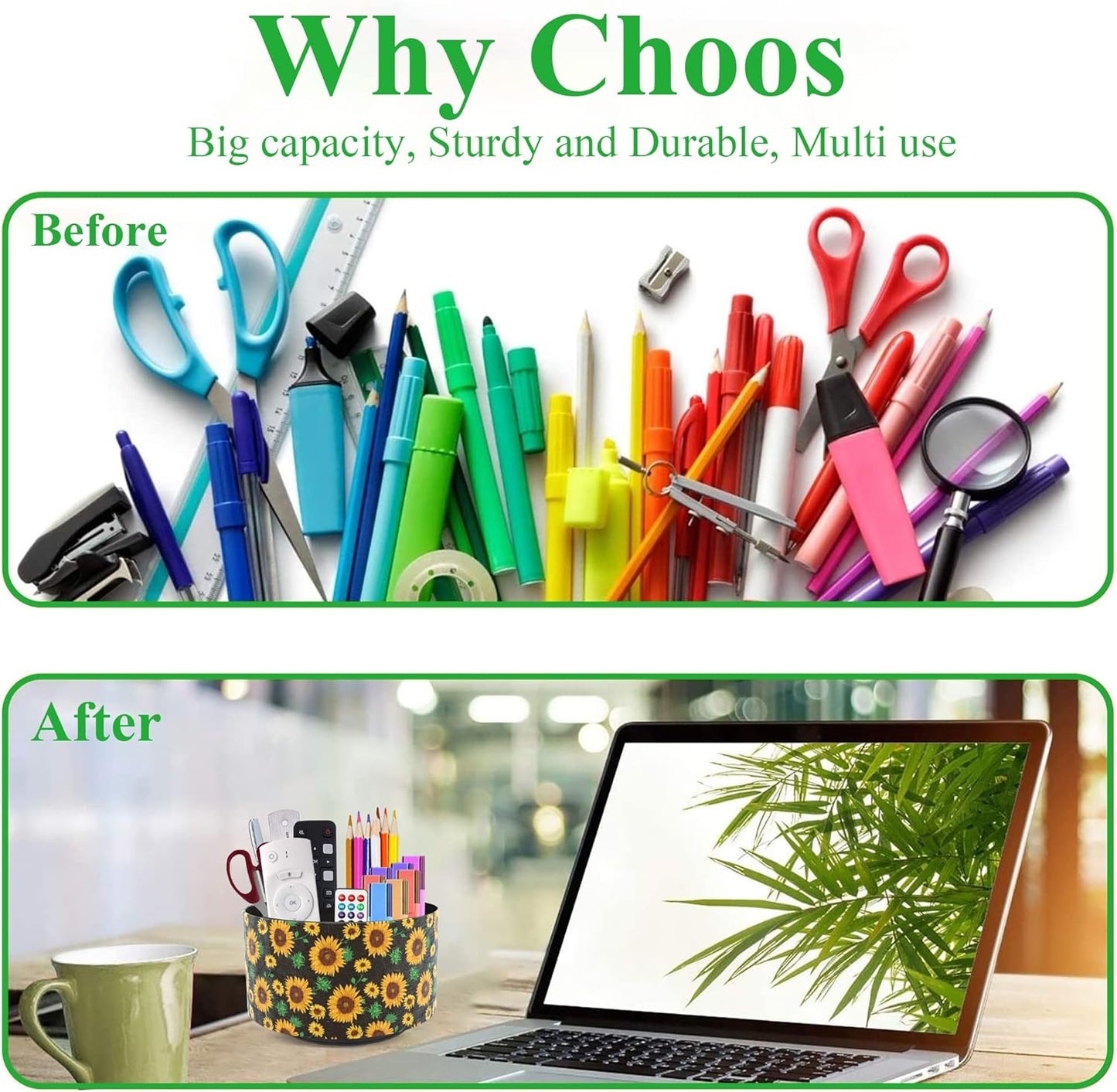 Hennaja Round Leather Art Supply Organizer,Remote Control Holder,360 Degree Rotating,Multi-Functional Pencil Holder,4 Compartments Desktop Stationary Organizer(1-Sunflower)