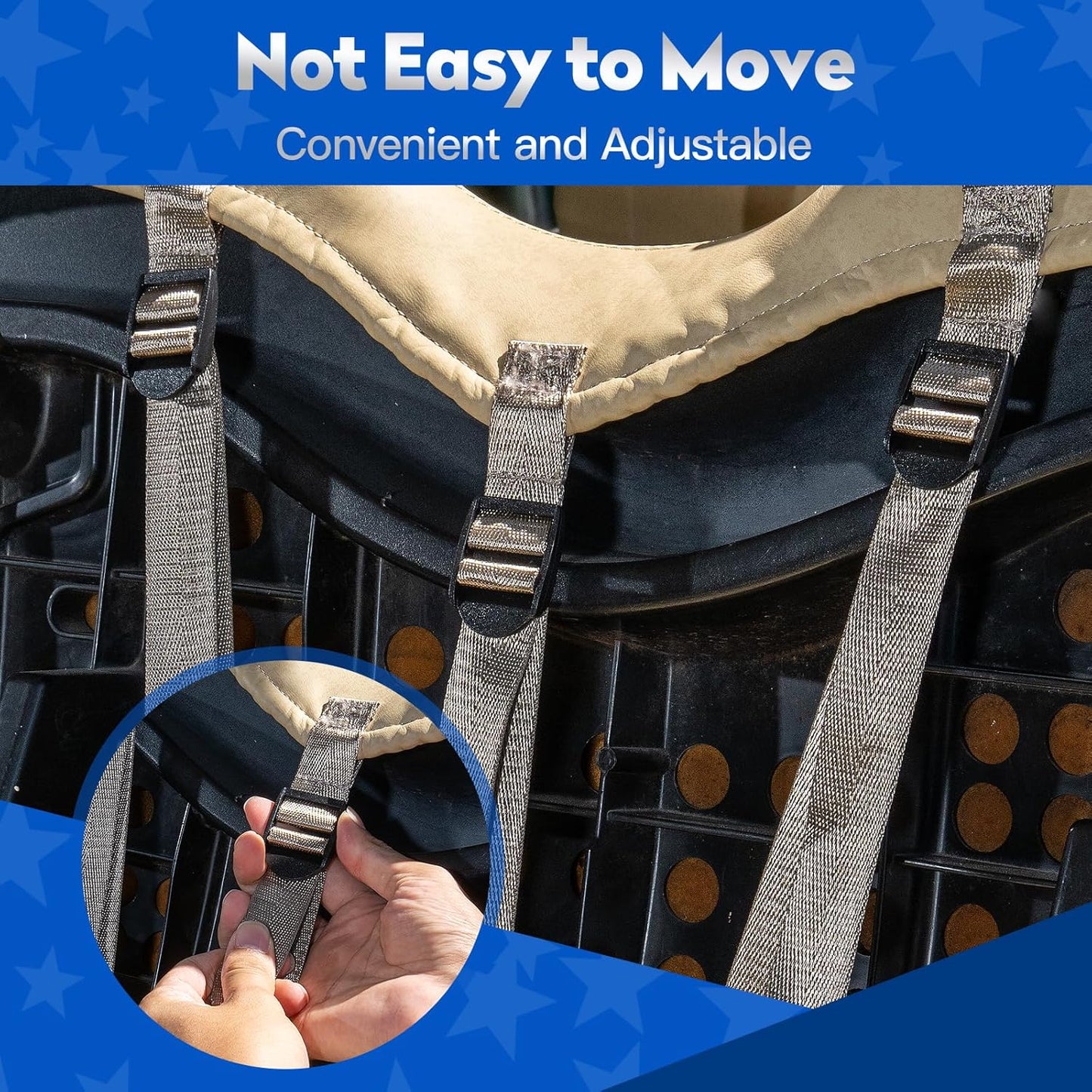 NOKINS 4PCS Golf Cart Seat Covers Kit, Front and Rear Seat Covers Fits Club Car Precedent Standard Seat Cushion, Club Car Vinyl Diamond Seat Covers Accessories, No Staples (Buff)