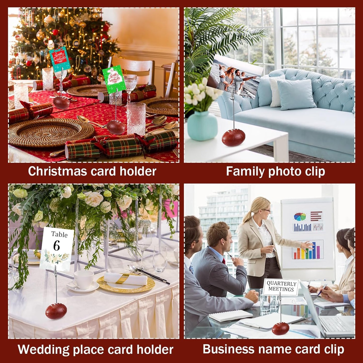 Jetec 12 Pcs Resin Sports Ball Base Memo Clips with Alligator Wire Table Number Card Place Holders Photo Stand for Office Menu Wedding Party Events Decoration(Football)